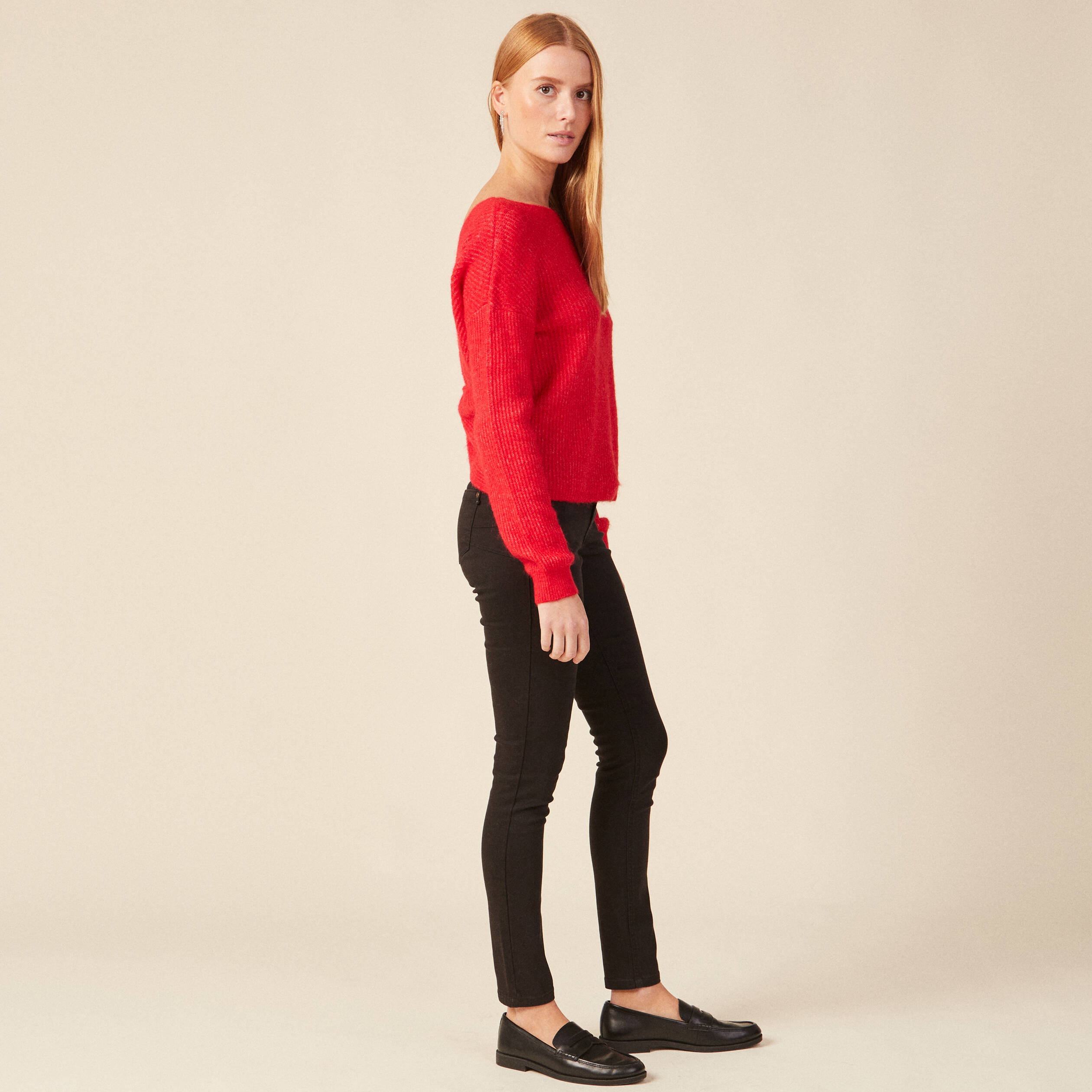 Pull manches longues rose framboise femme