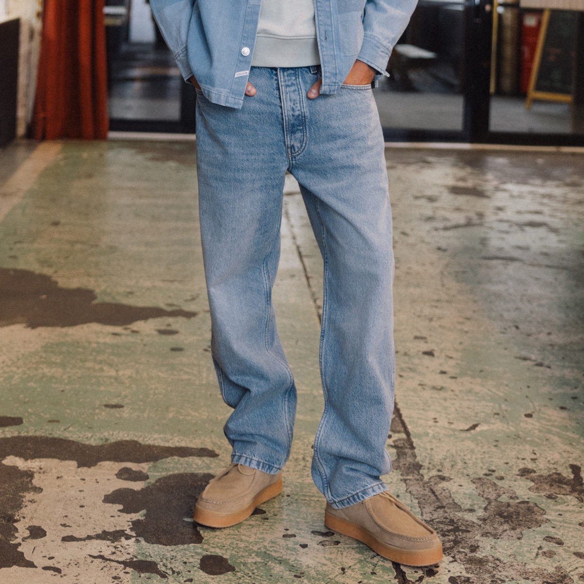 Jeans relax 5 poches denim bleach homme Bonobo