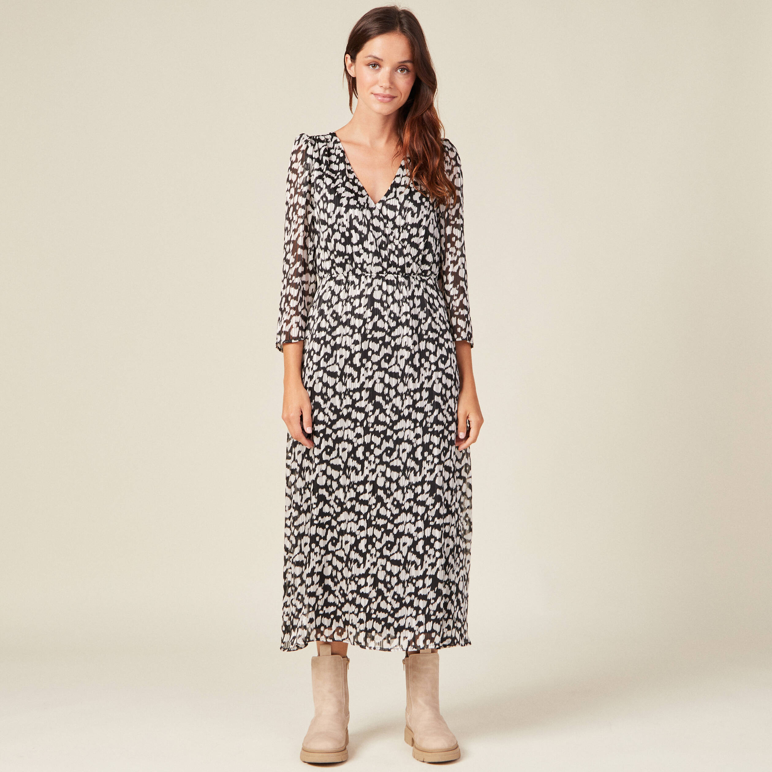 robe longue evasee manches 34 noir femme Robe longue évasée manches 3/4 noir femme