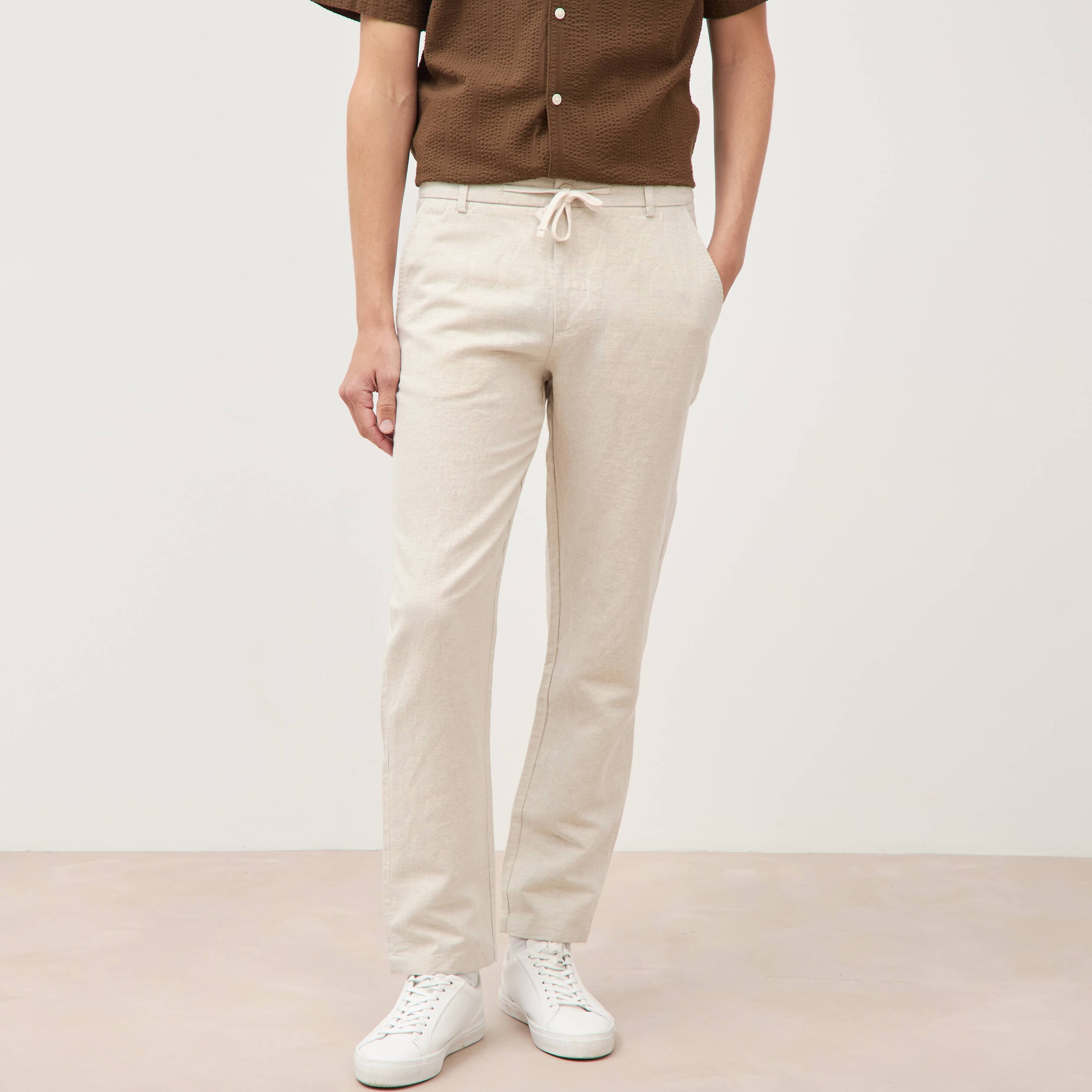 Chino coupe droite longueur 32 ecru homme