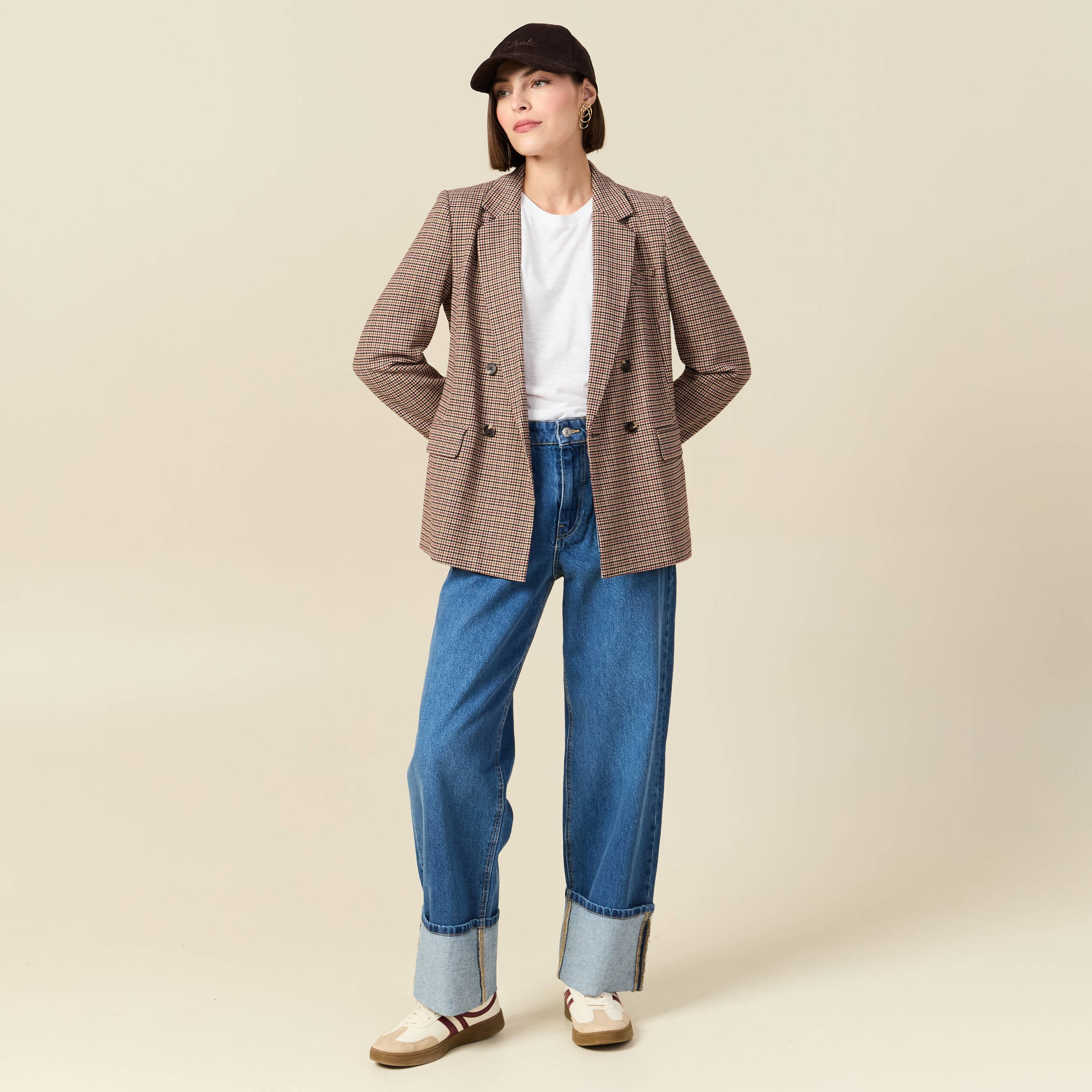 Jeans wide large taille haute denim stone femme