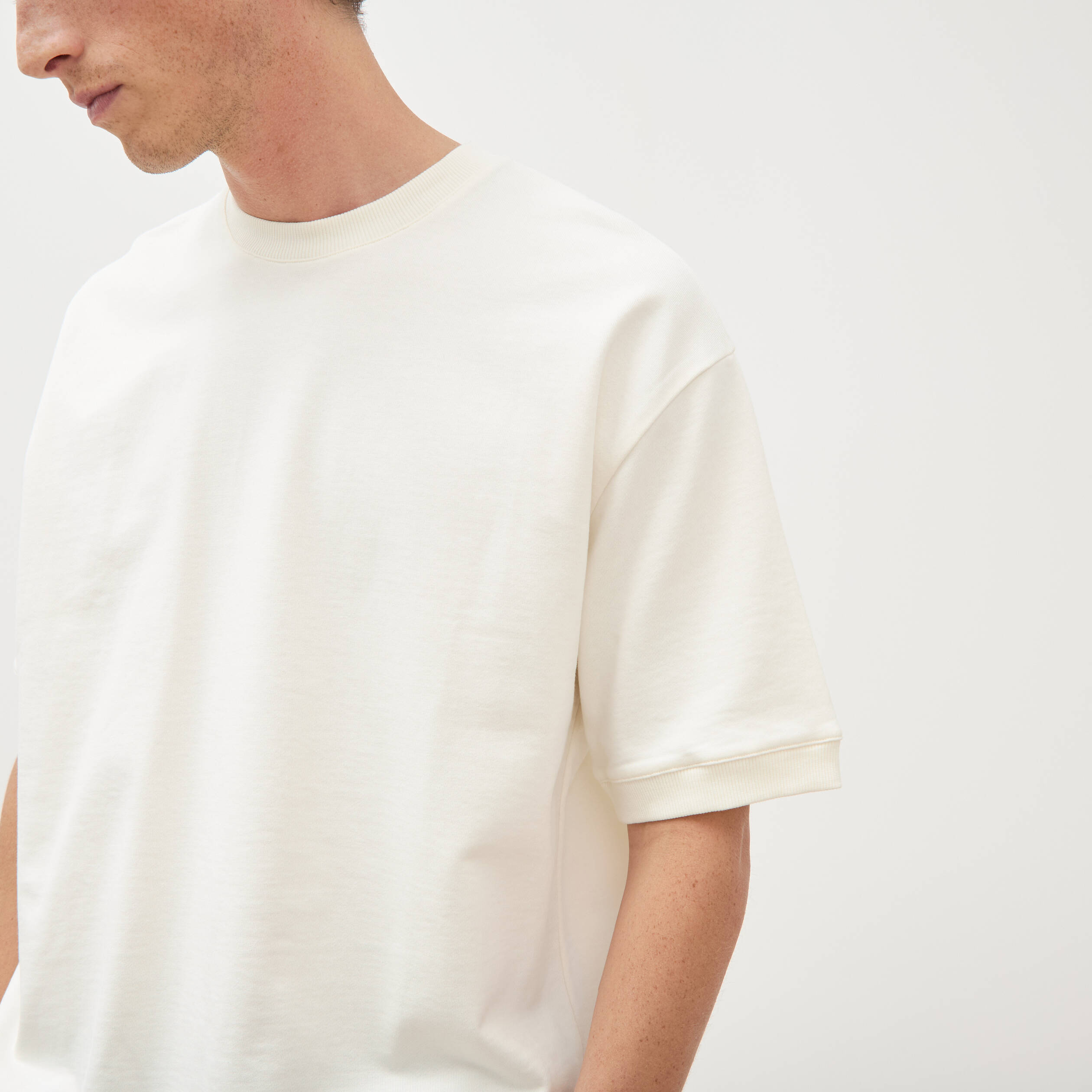 Sweat ample col rond manches courtes ecru homme