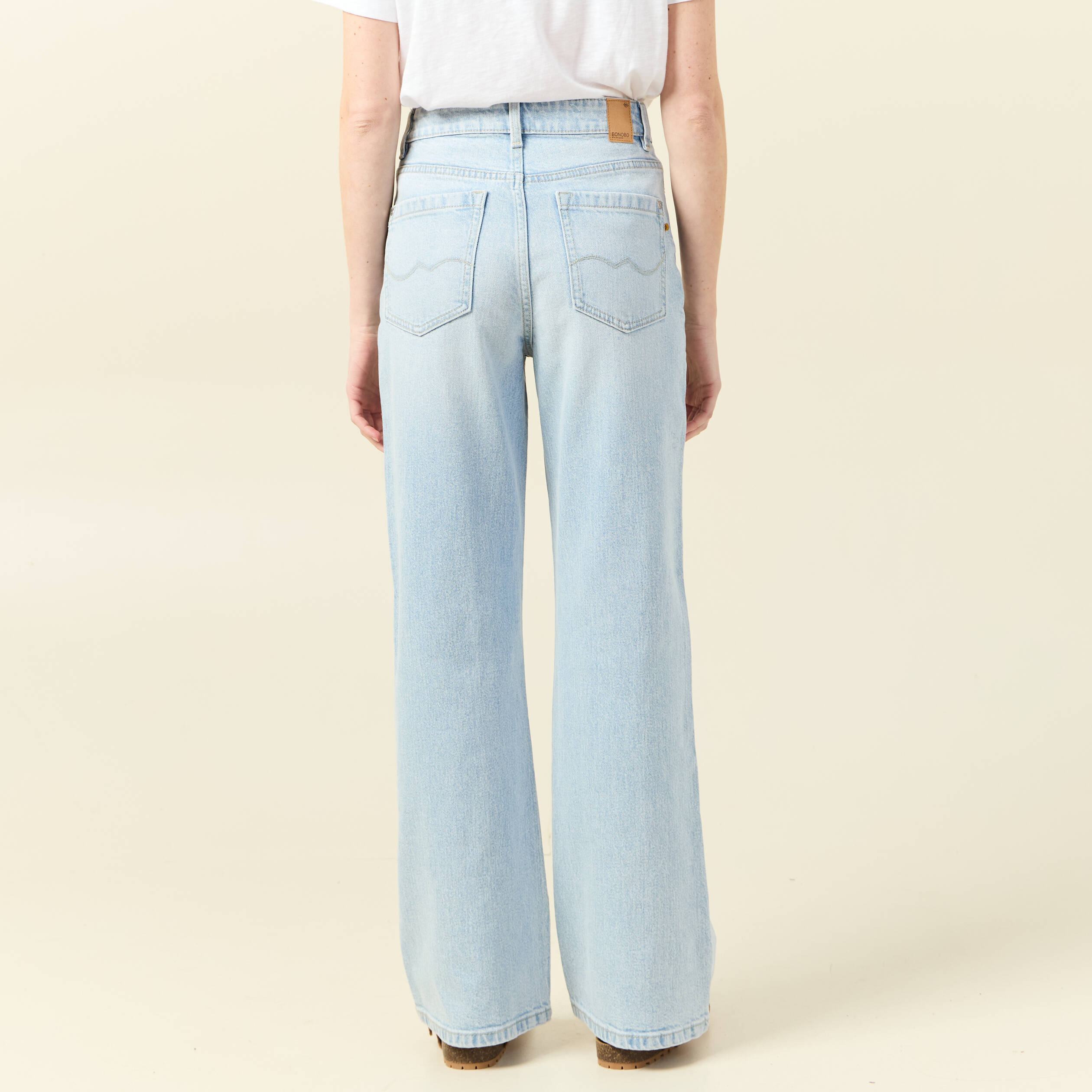 Jeans large taille haute denim bleach femme