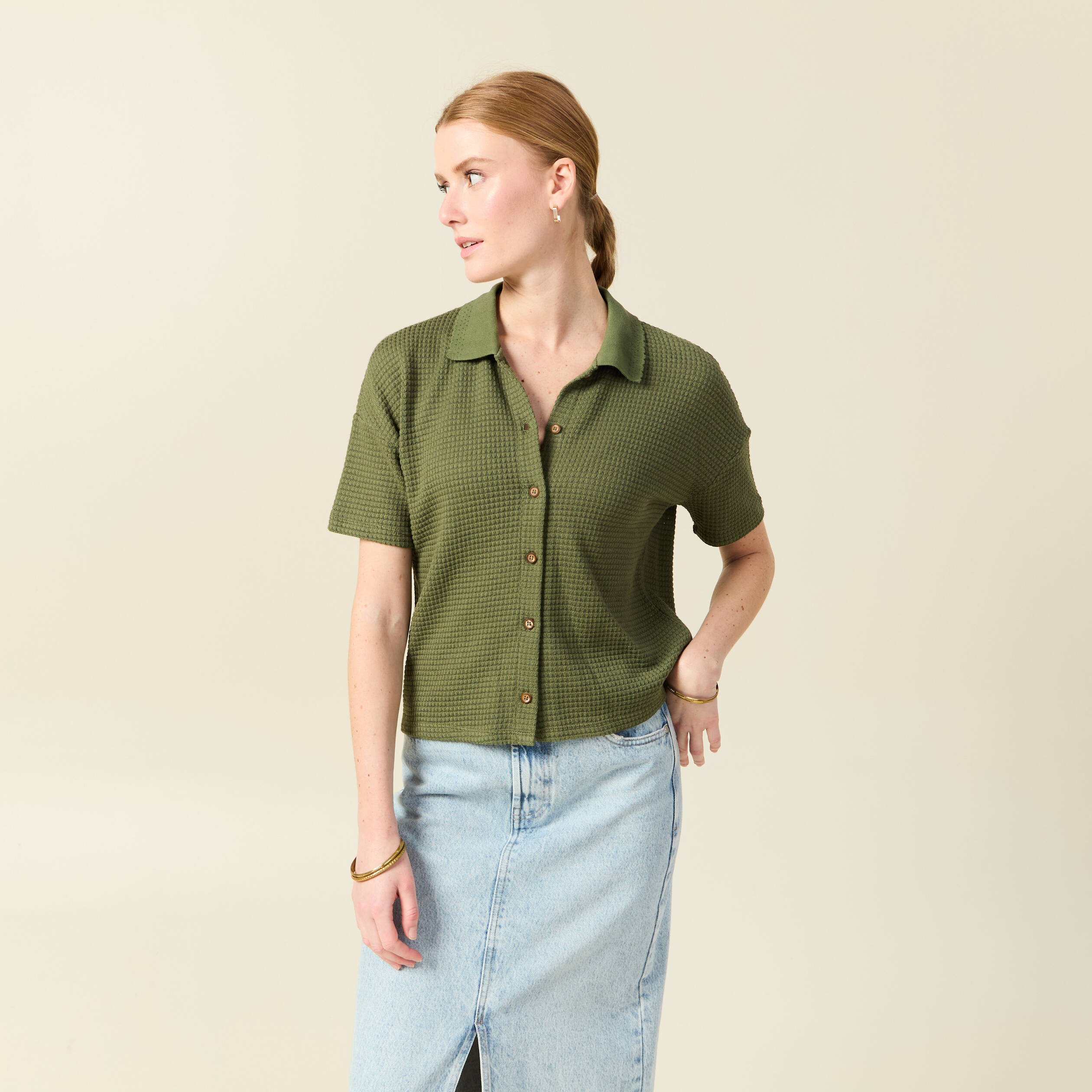 polo en maille vert kaki femme Polo en maille vert kaki femme