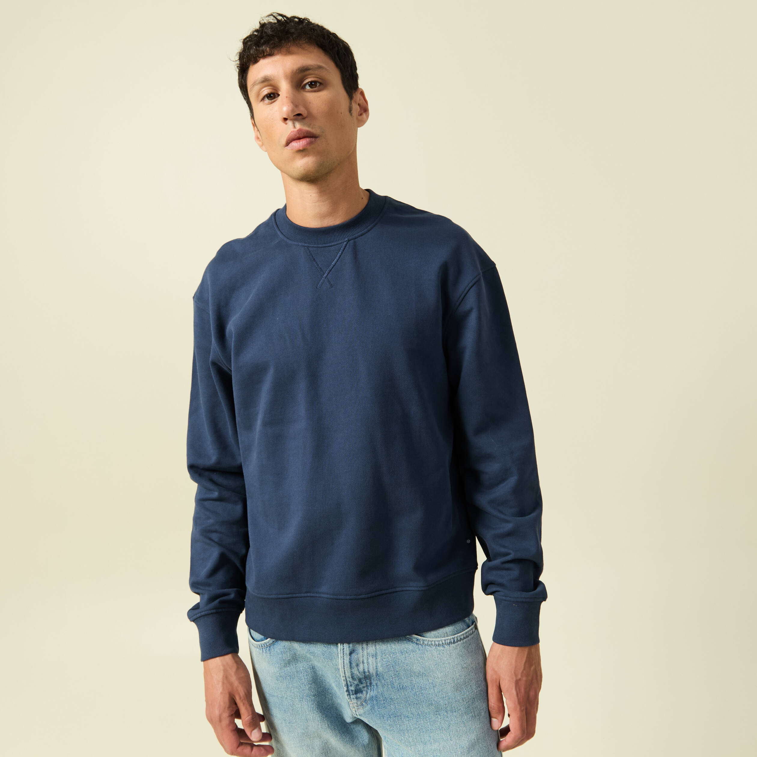 Sweat manches longues en coton bleu marine homme