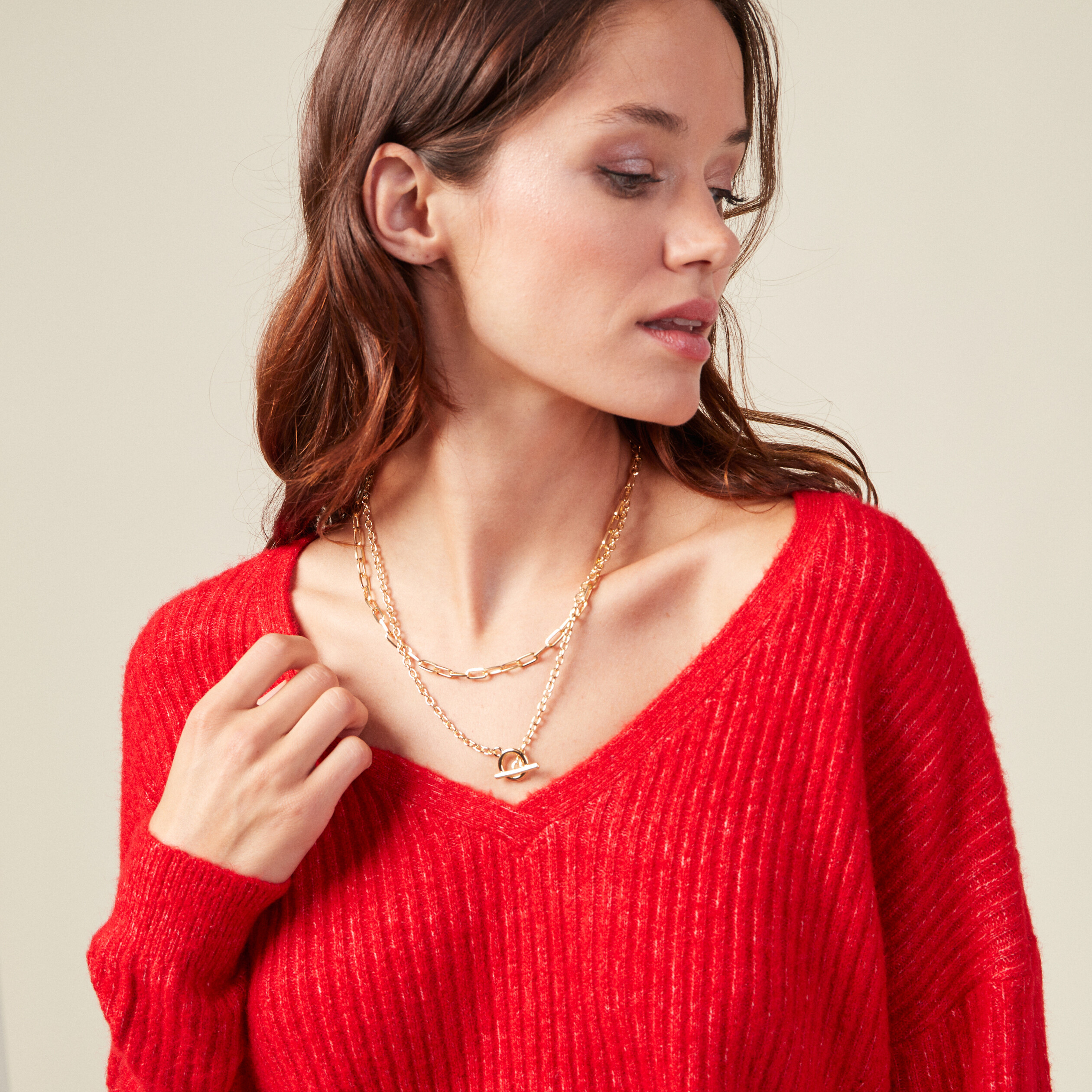 Collier chaînes 2 rangs couleur or femme
