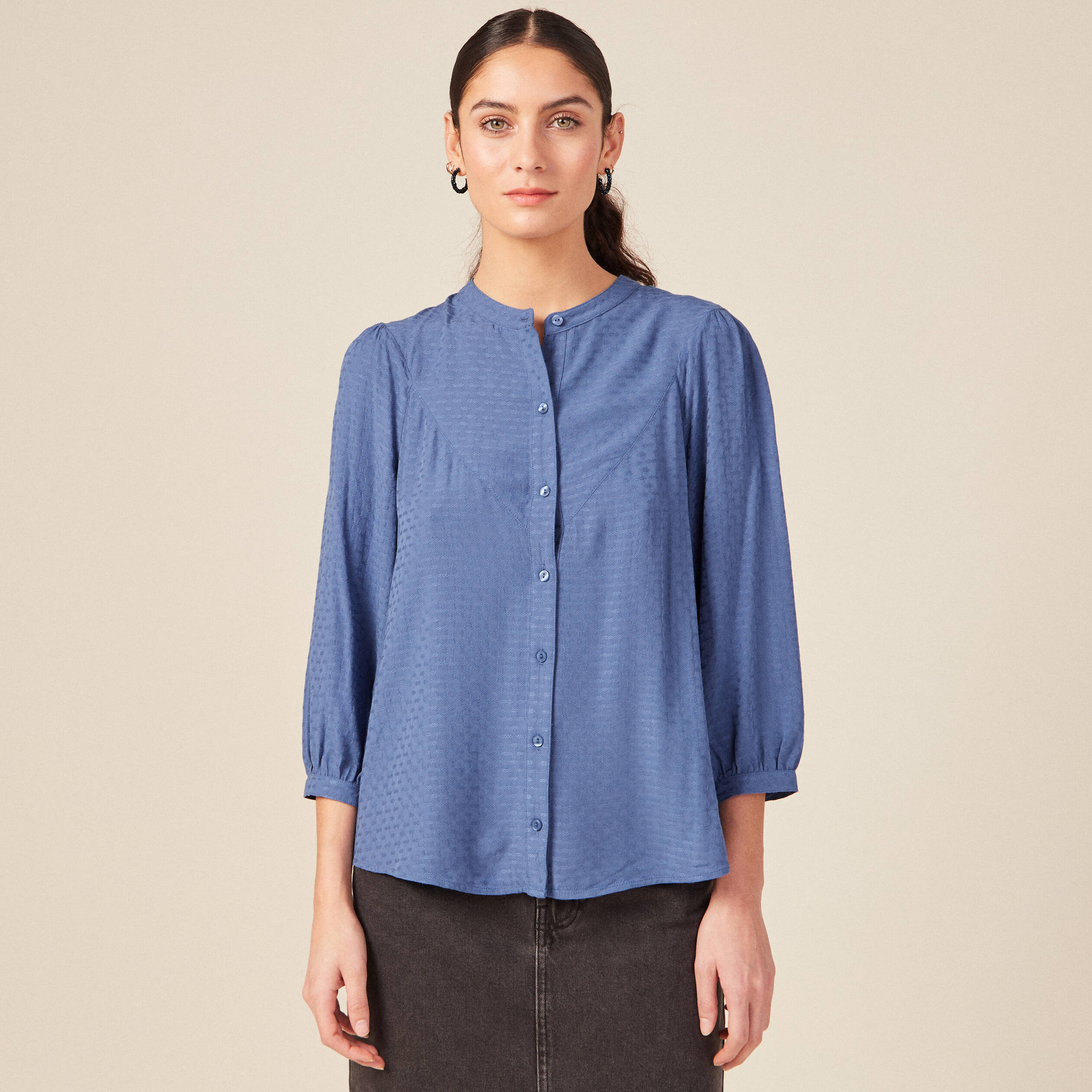 Chemise manches 3/4 bleu ciel femme
