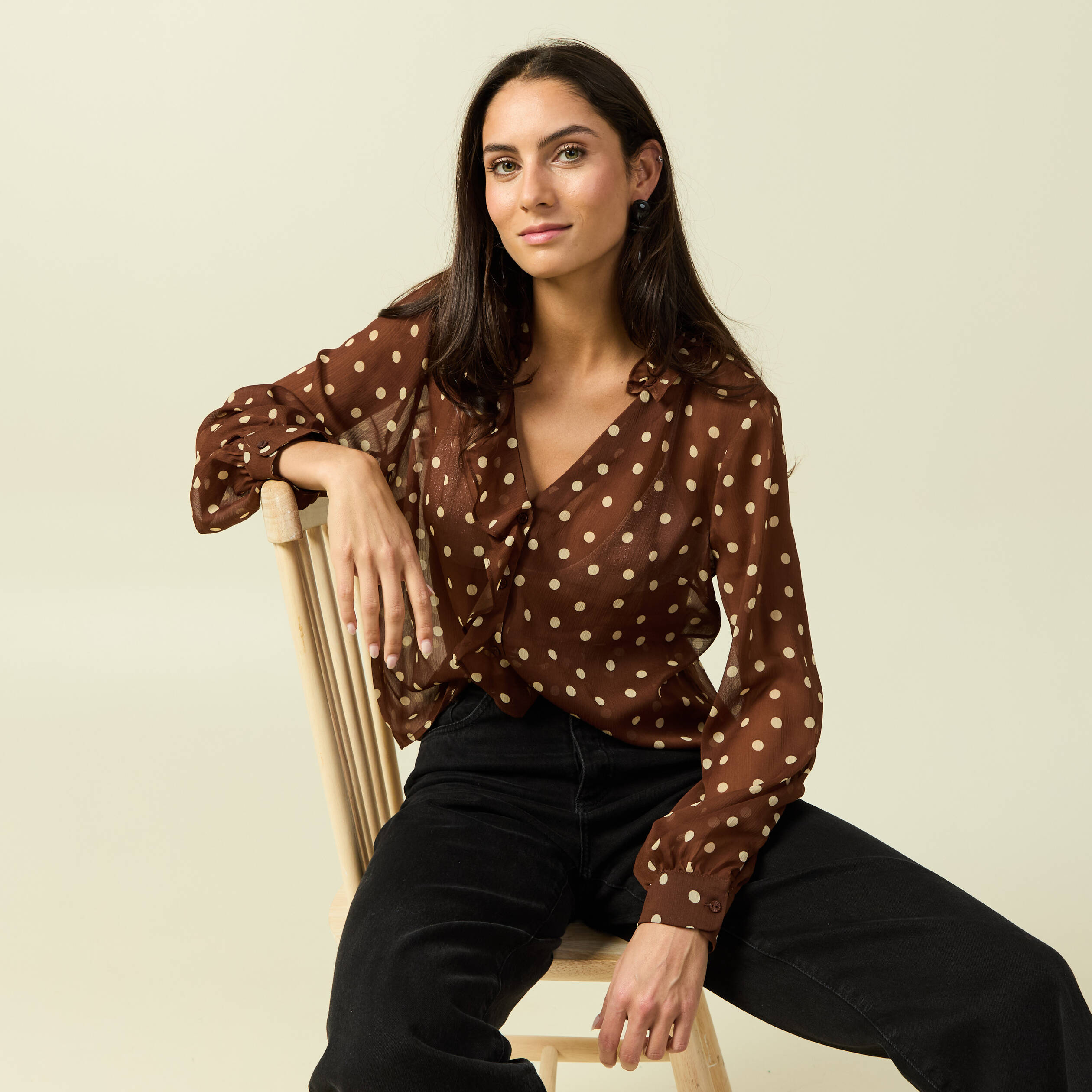 Chemise Femme En Voile Marron - Manches Longues évasées - Taille 40 - Occasion Très Bon état (rétrécie)