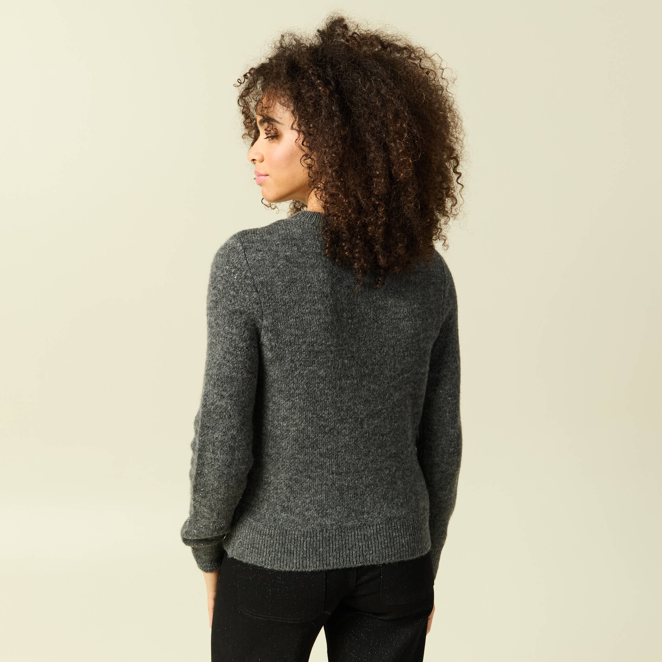 Pull manches longues &agrave; sequins gris fonc&eacute; femme