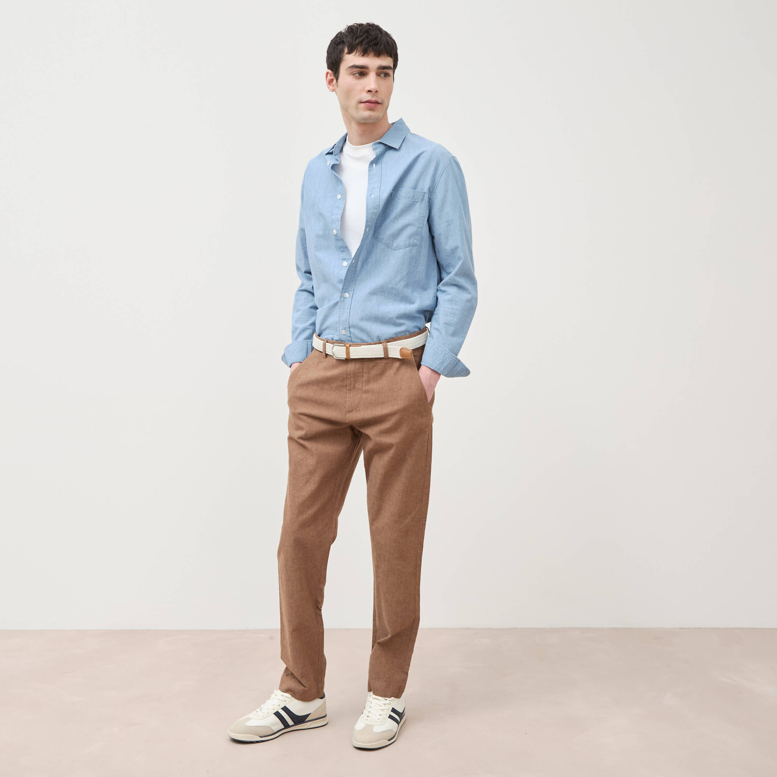 Chino coupe droite longueur 32 marron homme