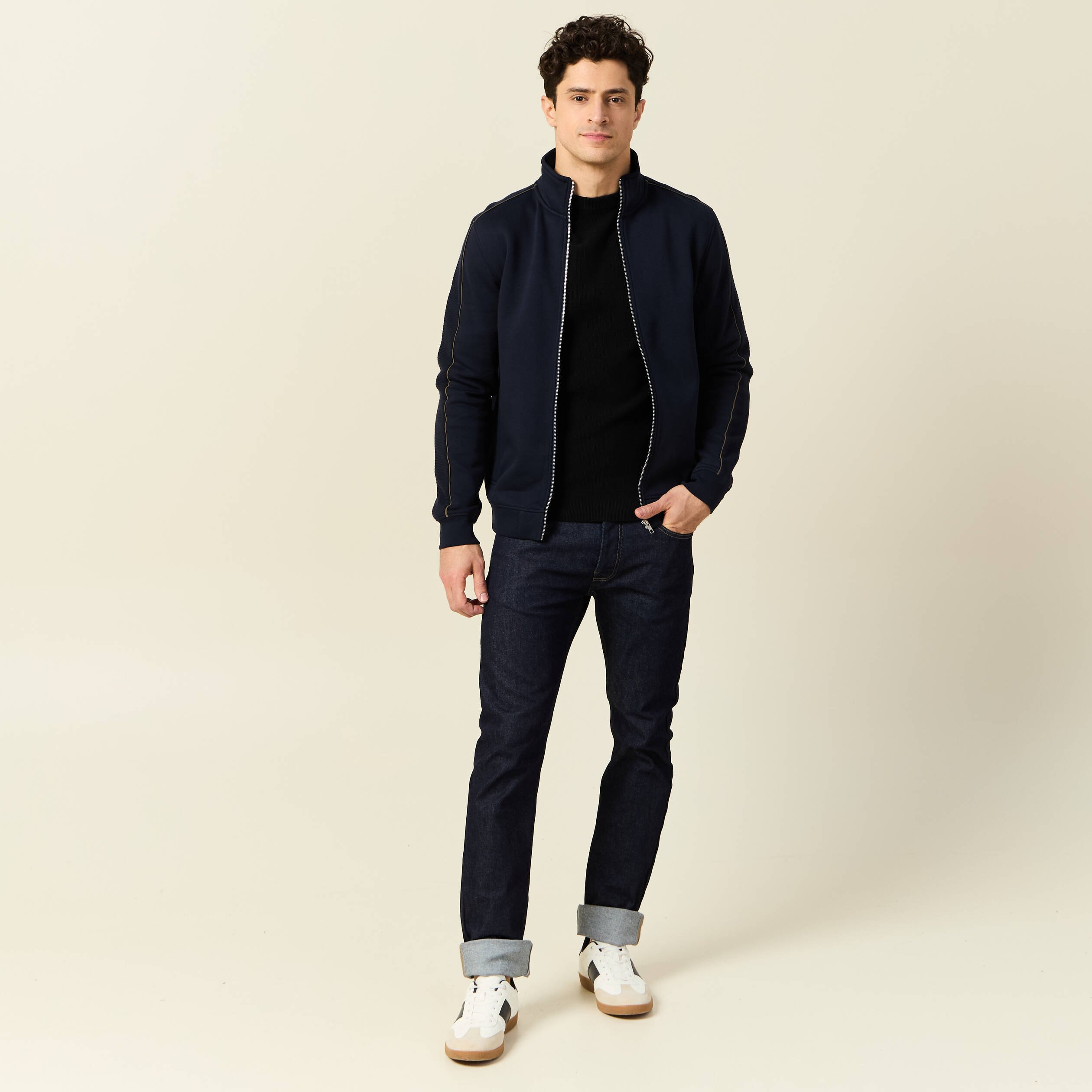 gilet manches longues zippe bleu marine homme Gilet manches longues zippé bleu marine homme