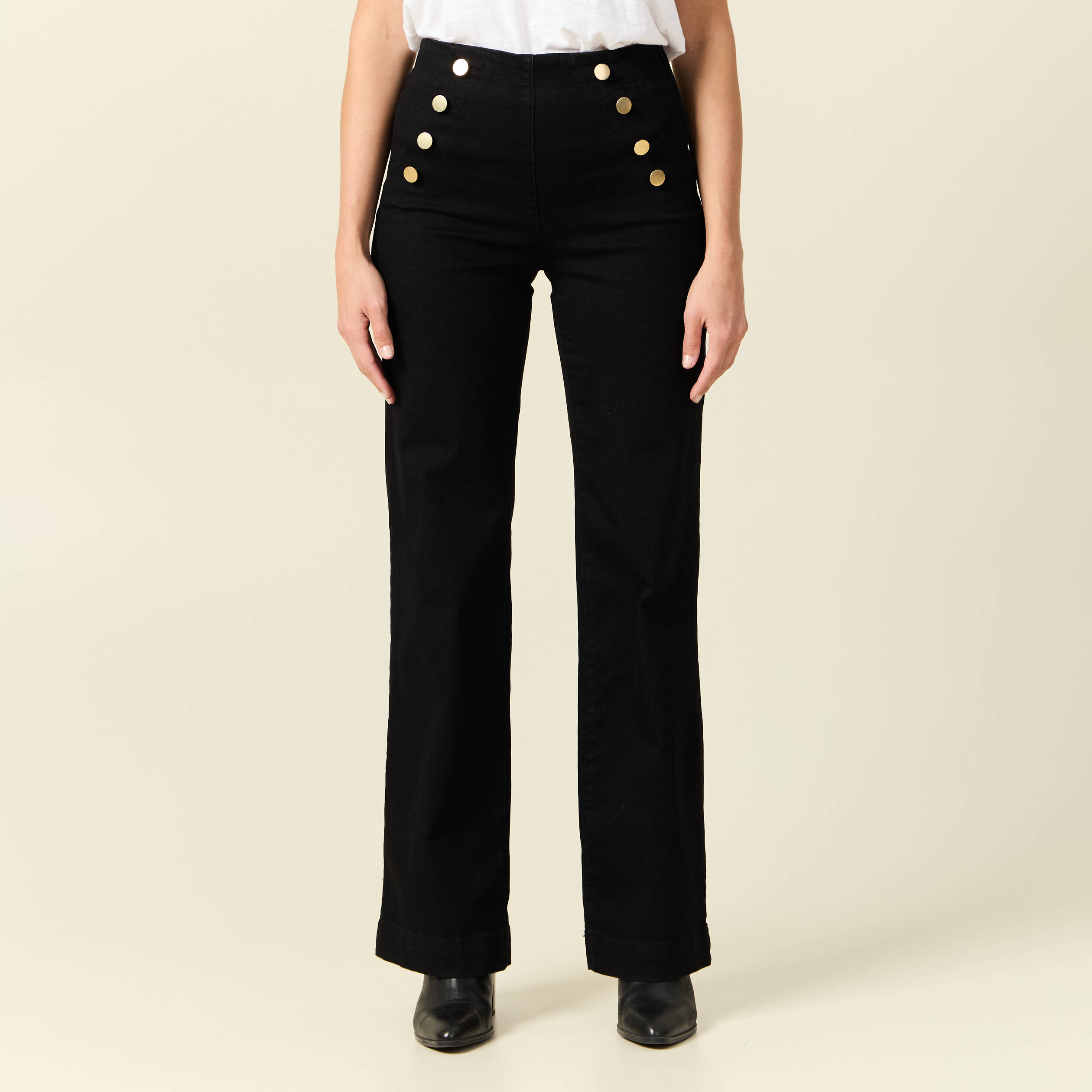 jeans flare a pont denim noir femme Jeans flare à pont denim noir femme