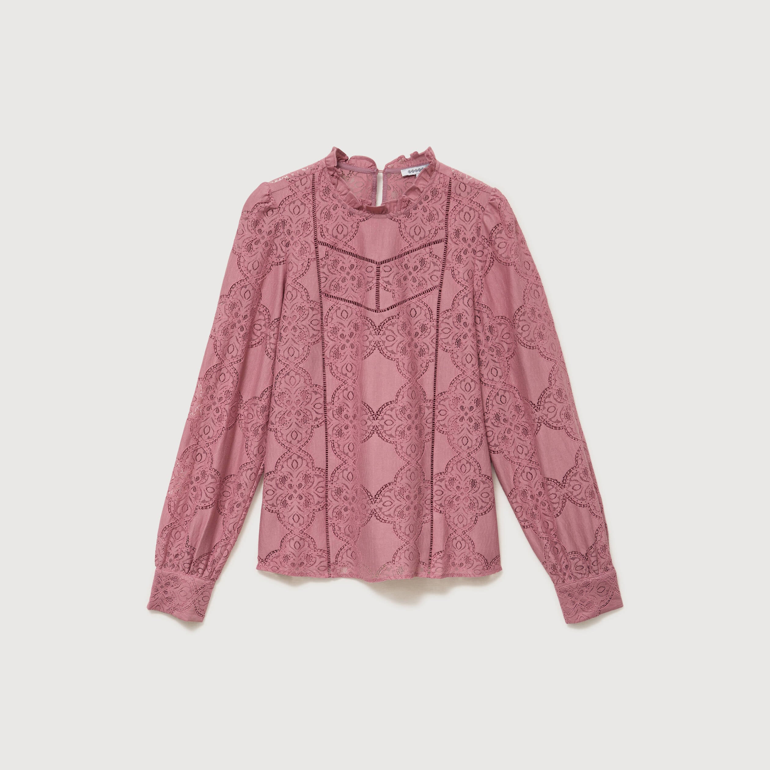 Blouse cintr&eacute;e dentelle manches longues vieux rose femme