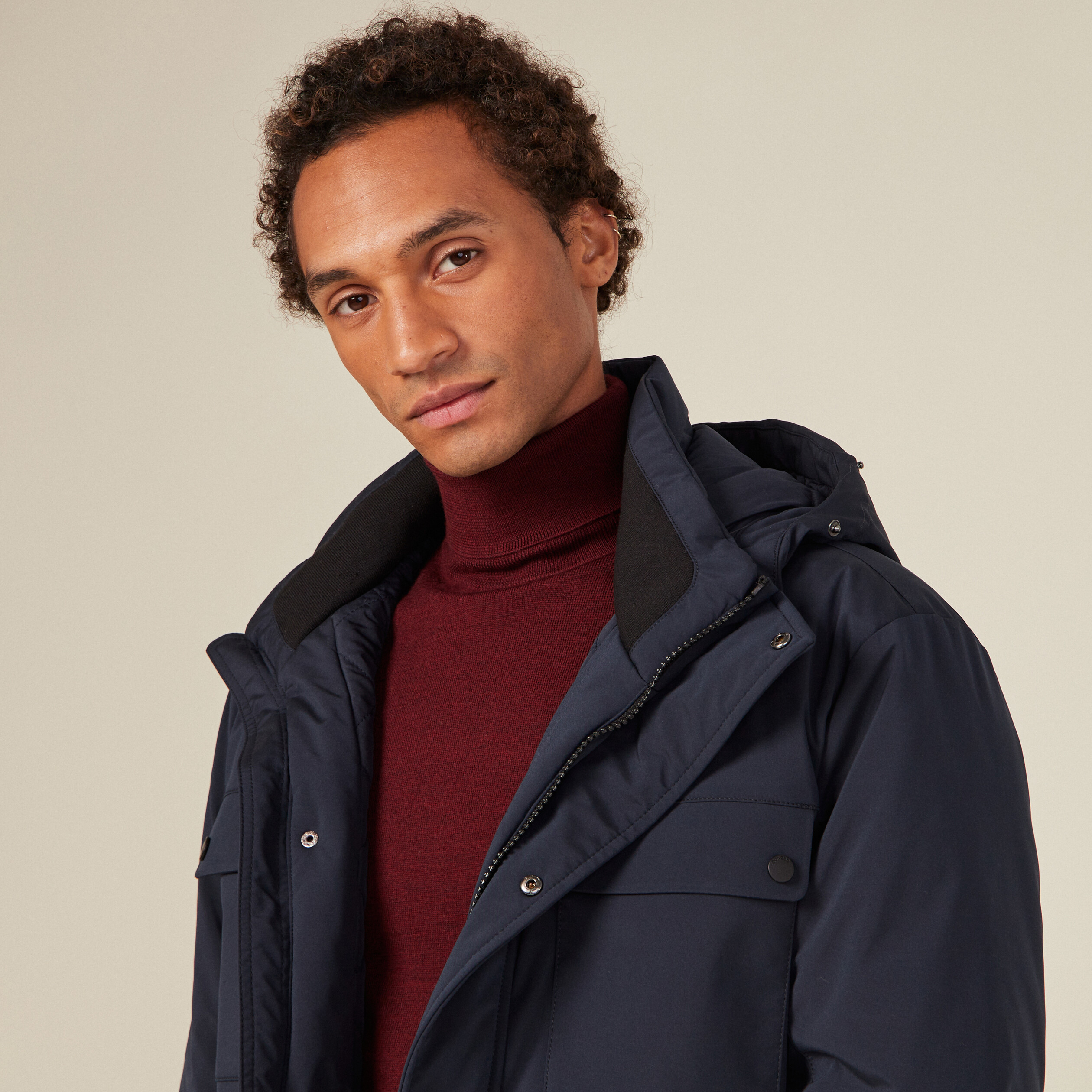 parka droite a capuche bleu fonce homme Parka droite à capuche bleu foncé homme