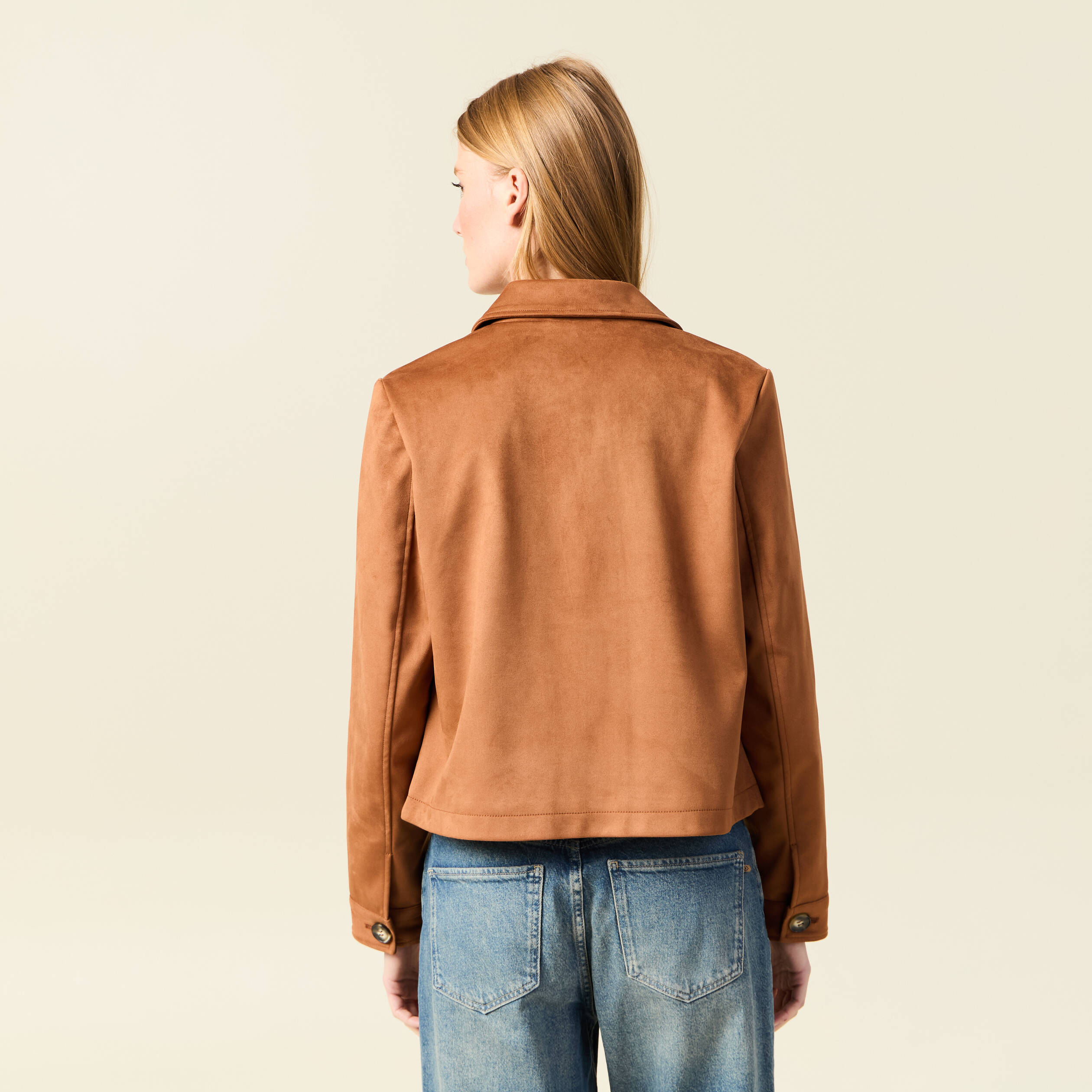 Veste manches longues col classique camel femme