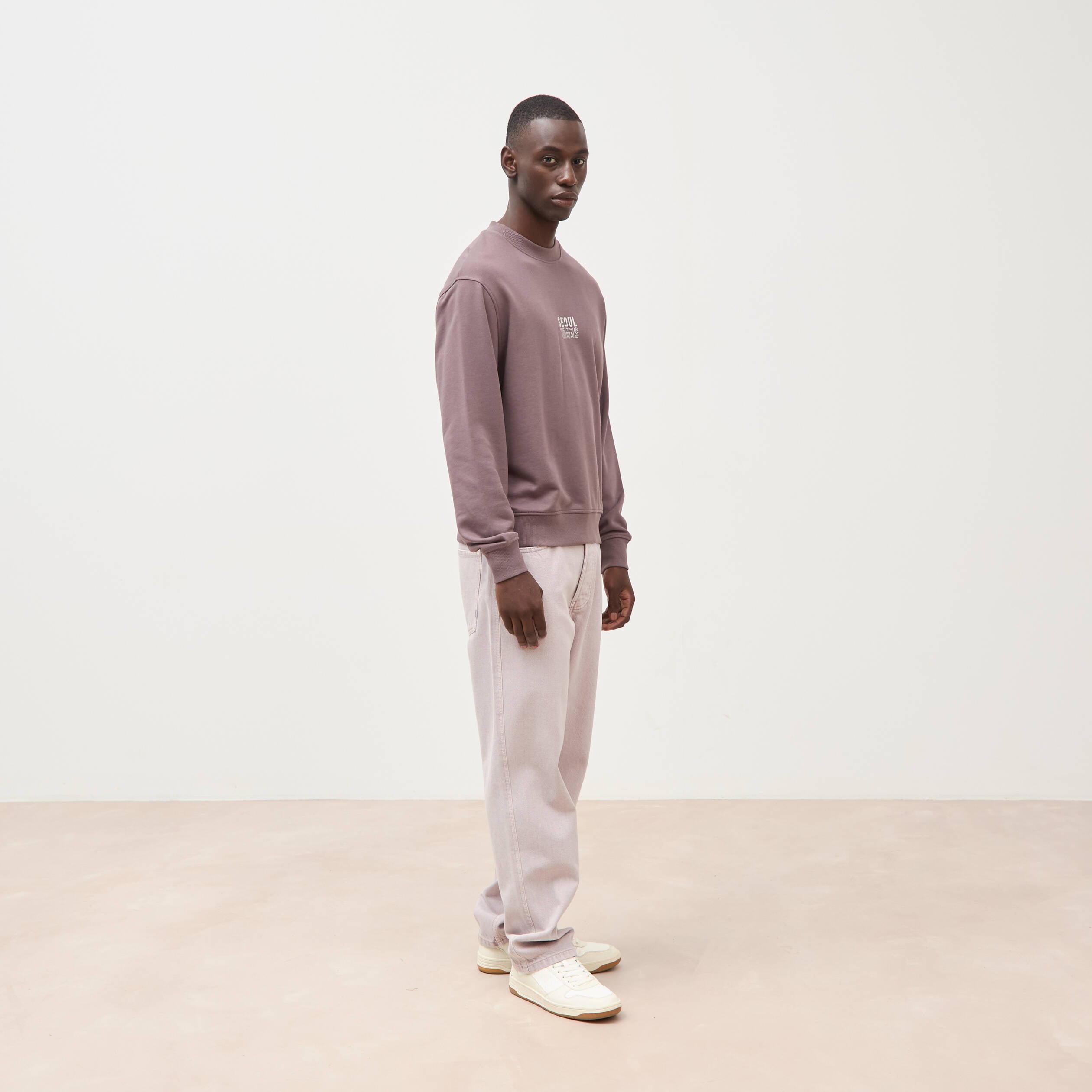 Sweat col rond manches longues mauve homme