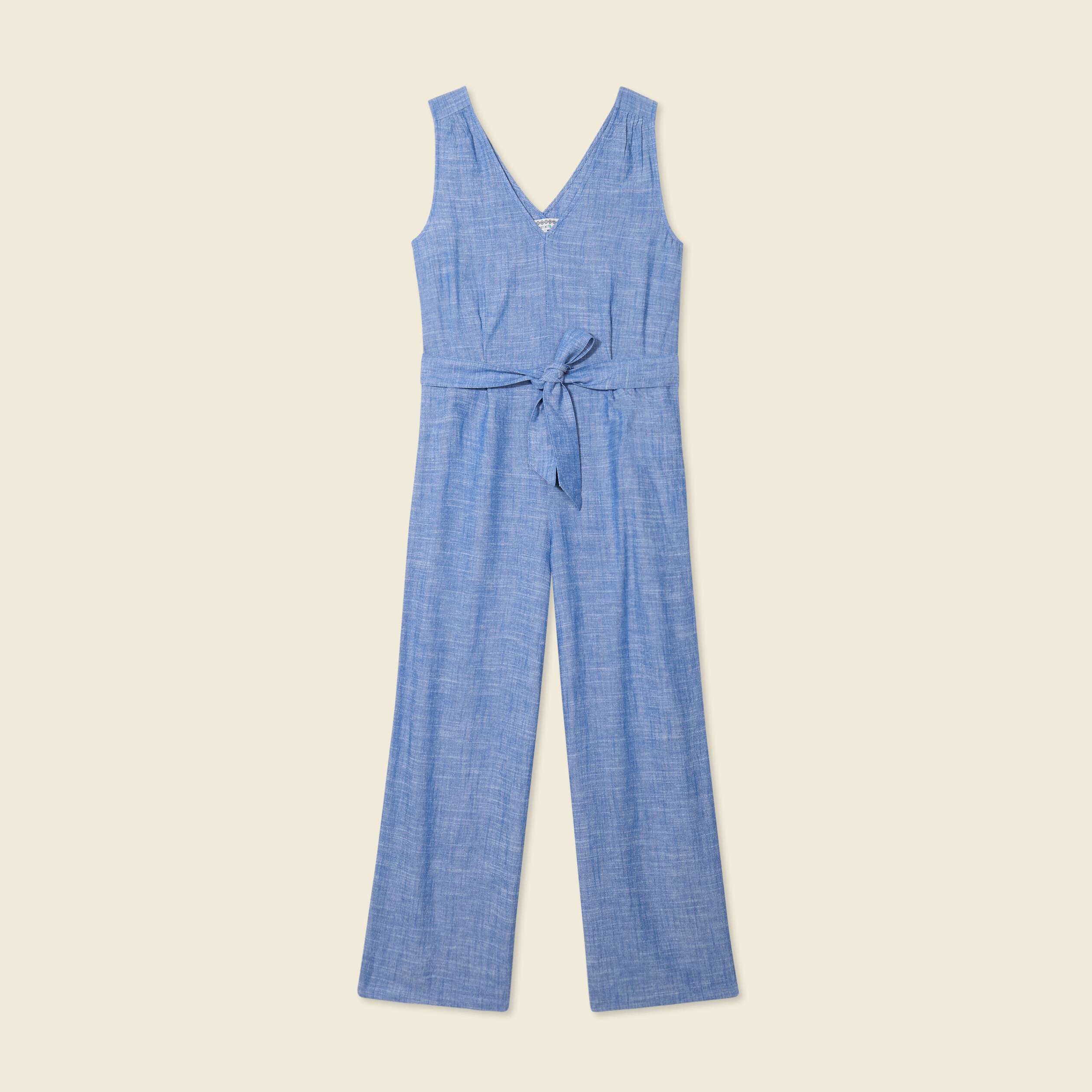 Combinaison pantalon ceintur&eacute;e bleu femme