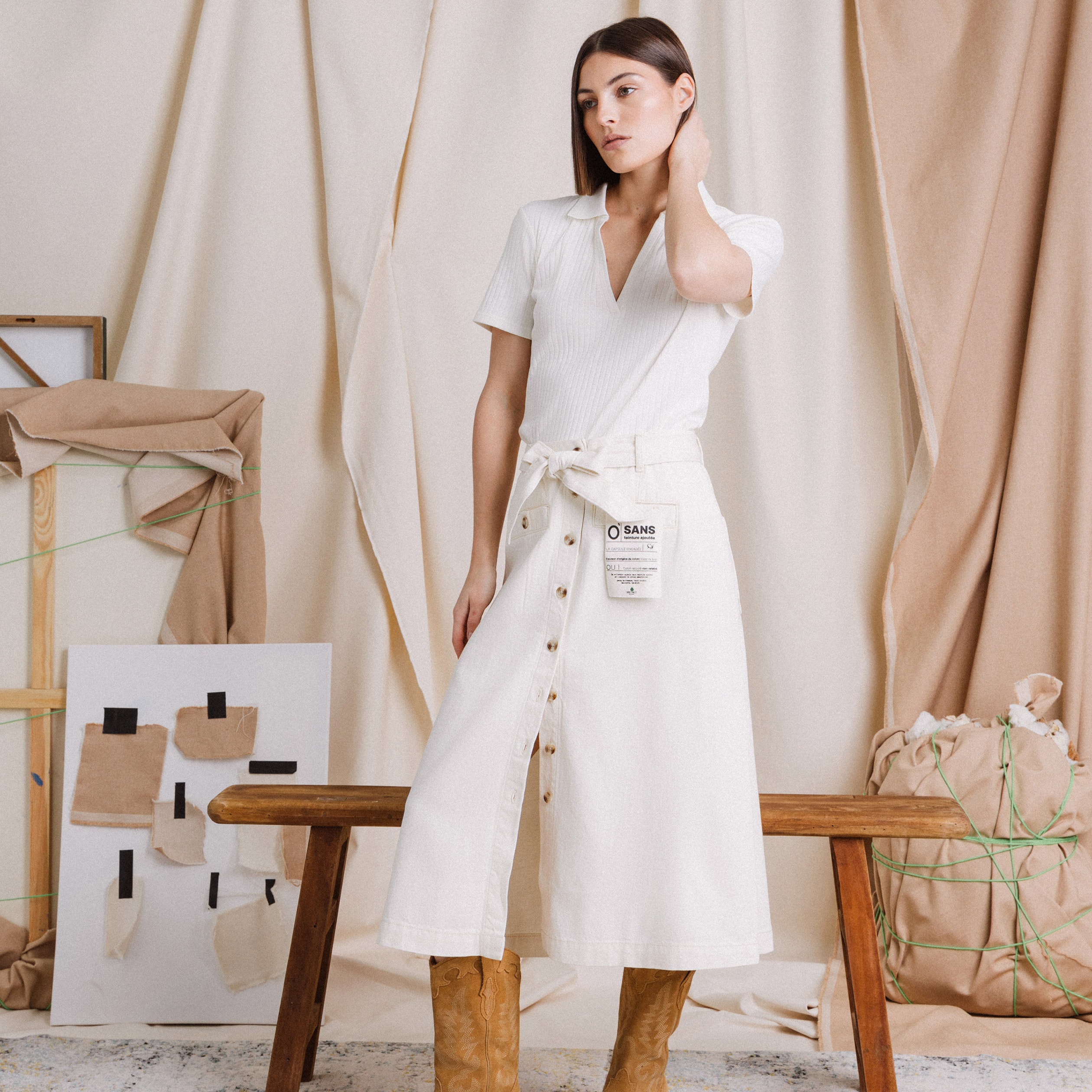 jupe midi trapeze denim blanc femme Jupe midi trapèze denim blanc femme