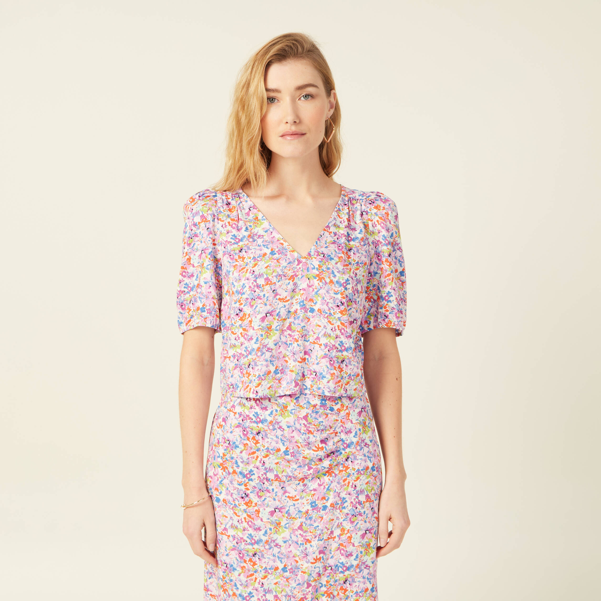 Blouse manches courtes rose femme
