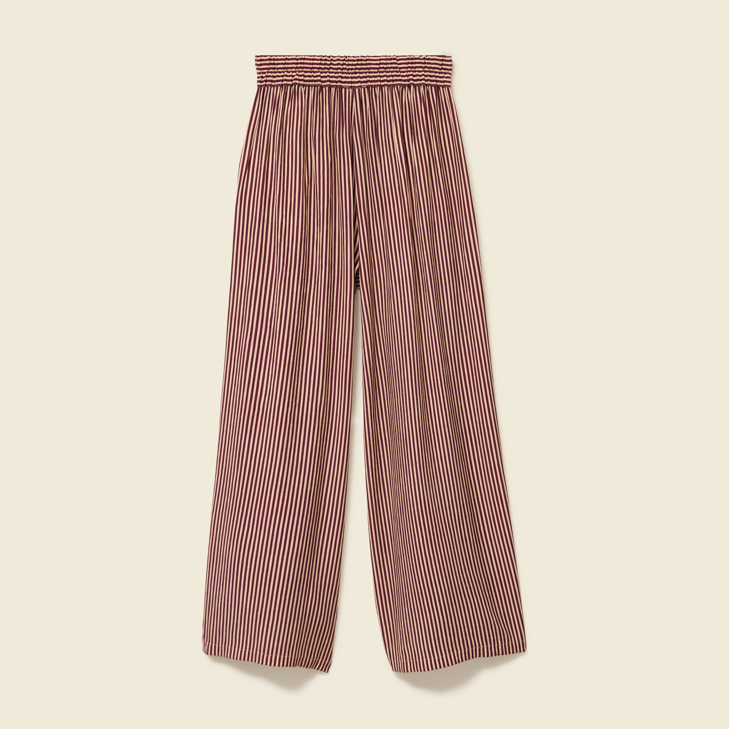 Pantalon large taille haute ray&eacute; violet femme