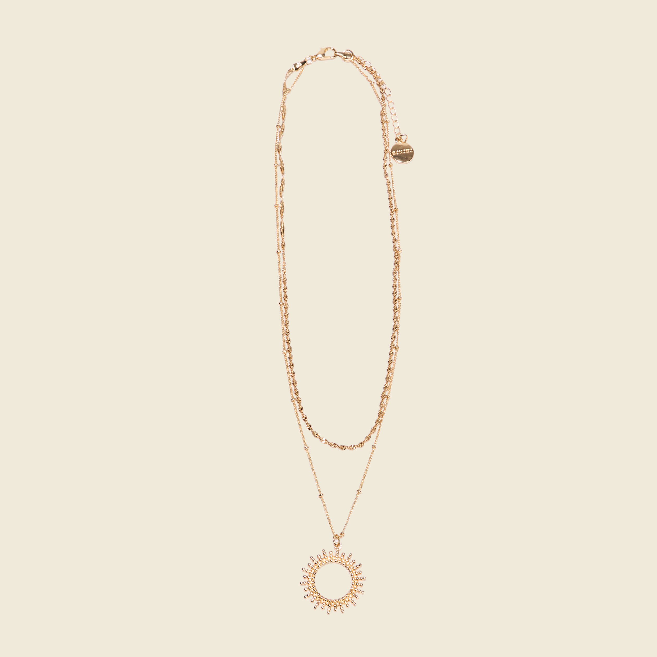 collier 2 rangs avec pendentif couleur or femme Collier 2 rangs avec pendentif couleur or femme