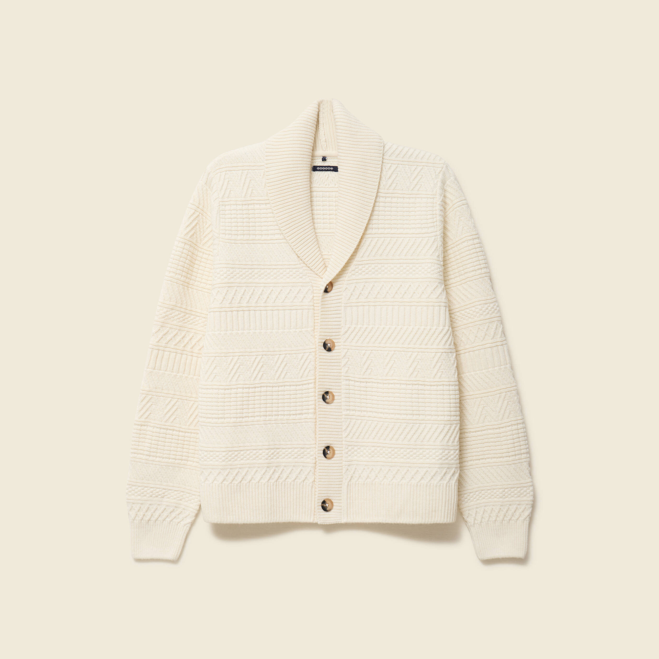 Gilet manches longues col ch&acirc;le ecru homme