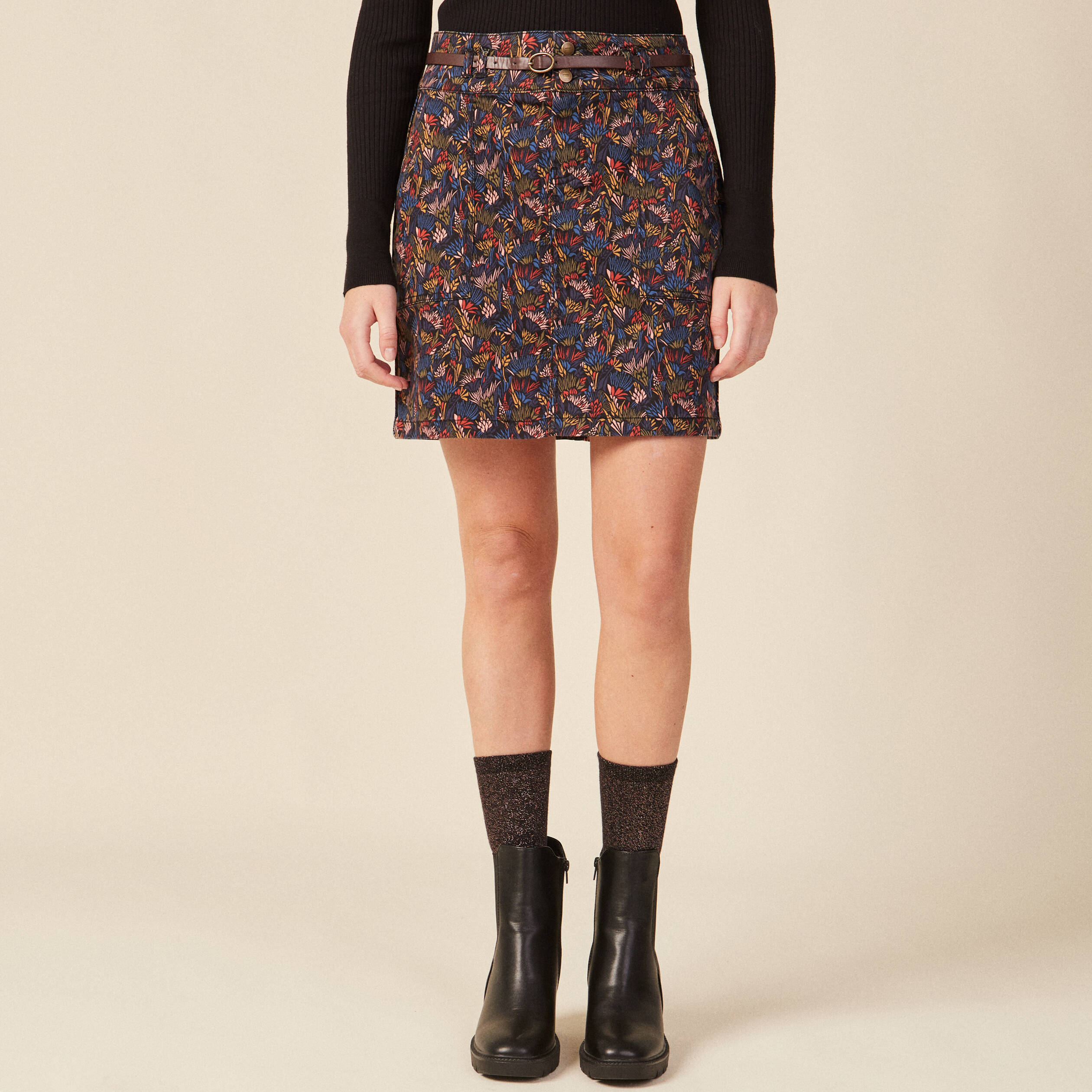 Jupe droite courte multicolore femme