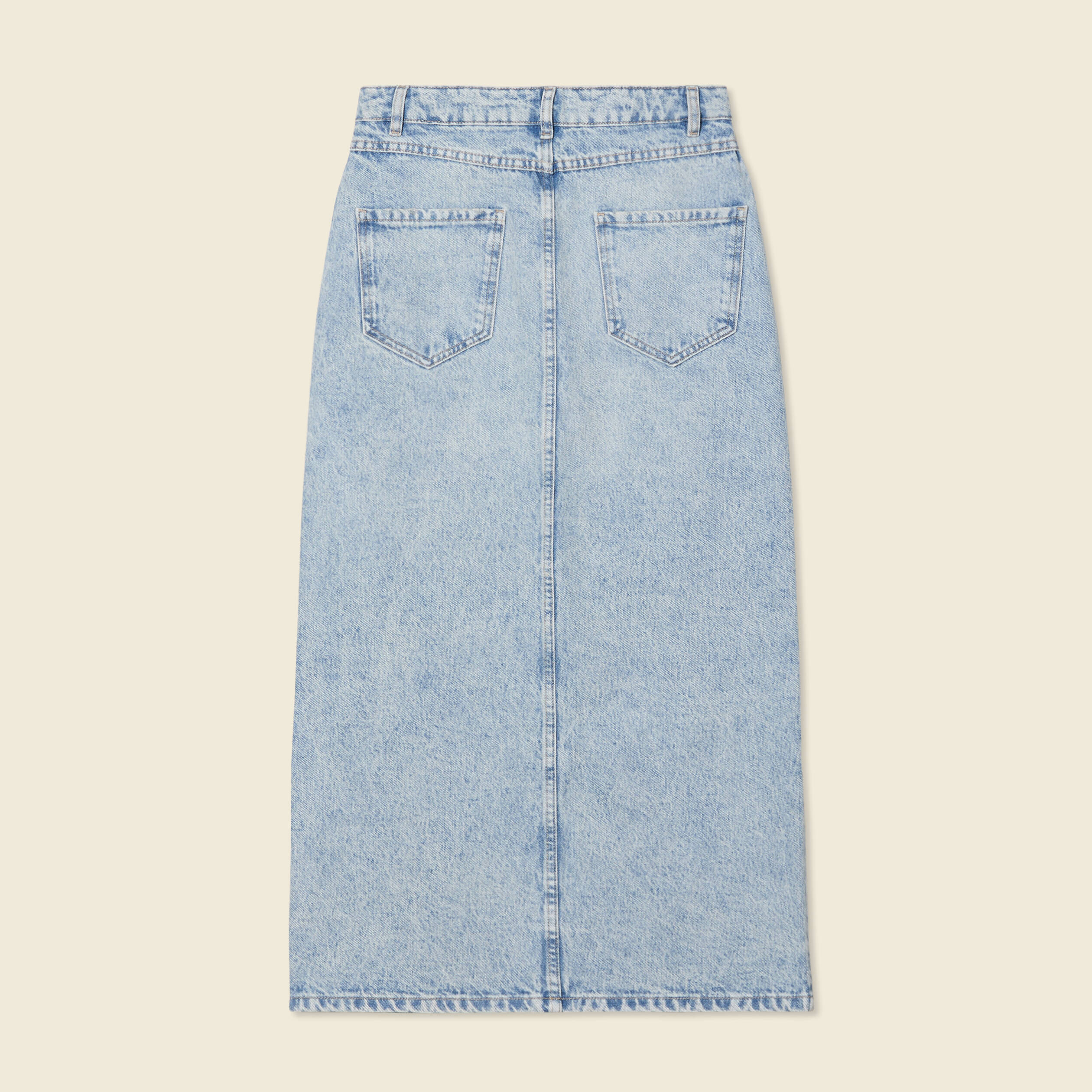 Jupe midi droite en jean denim bleach femme