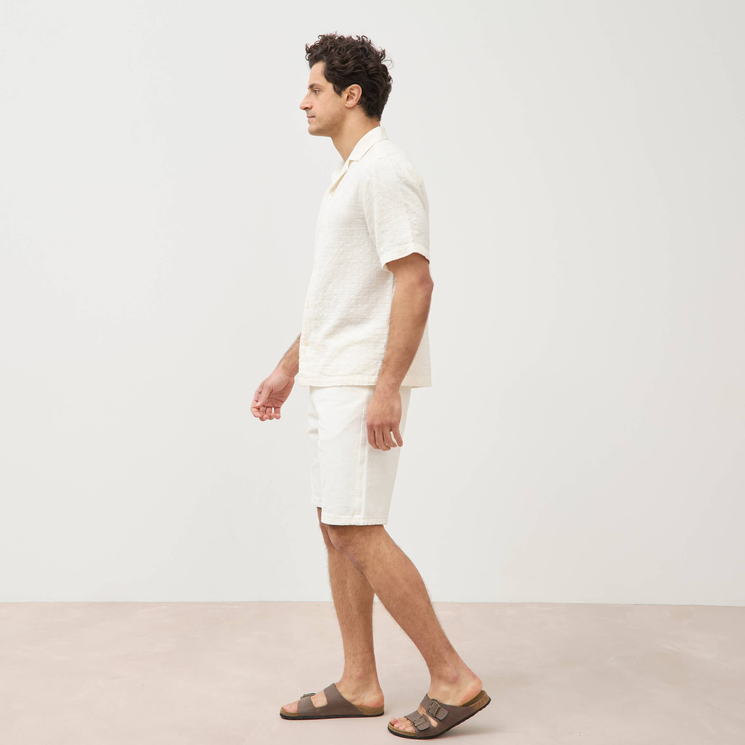 Col boyfriend manches courtes en coton ecru homme