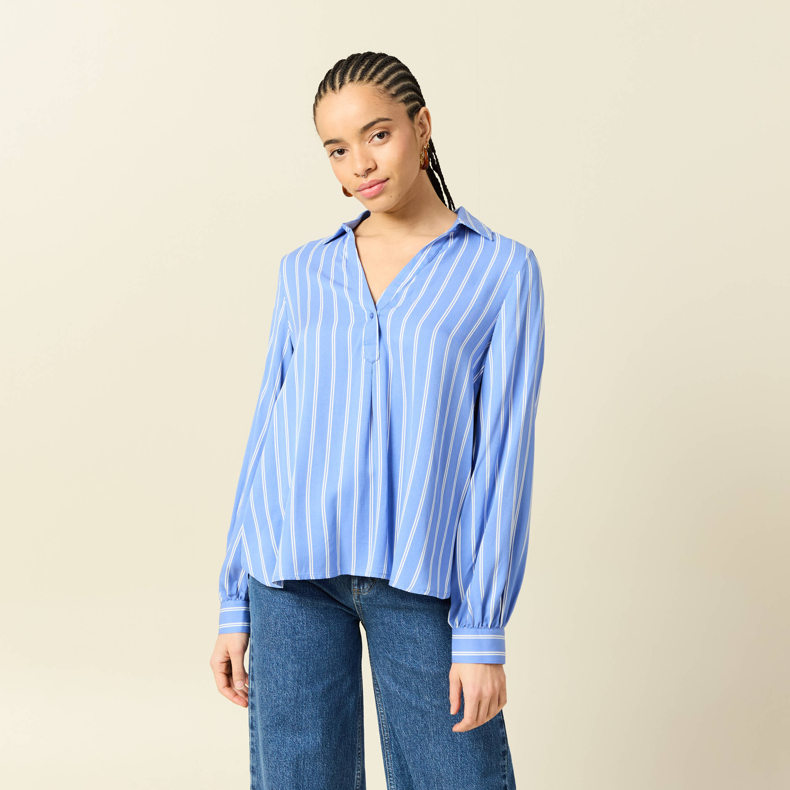 Blouse manches longues denim baby bleu femme