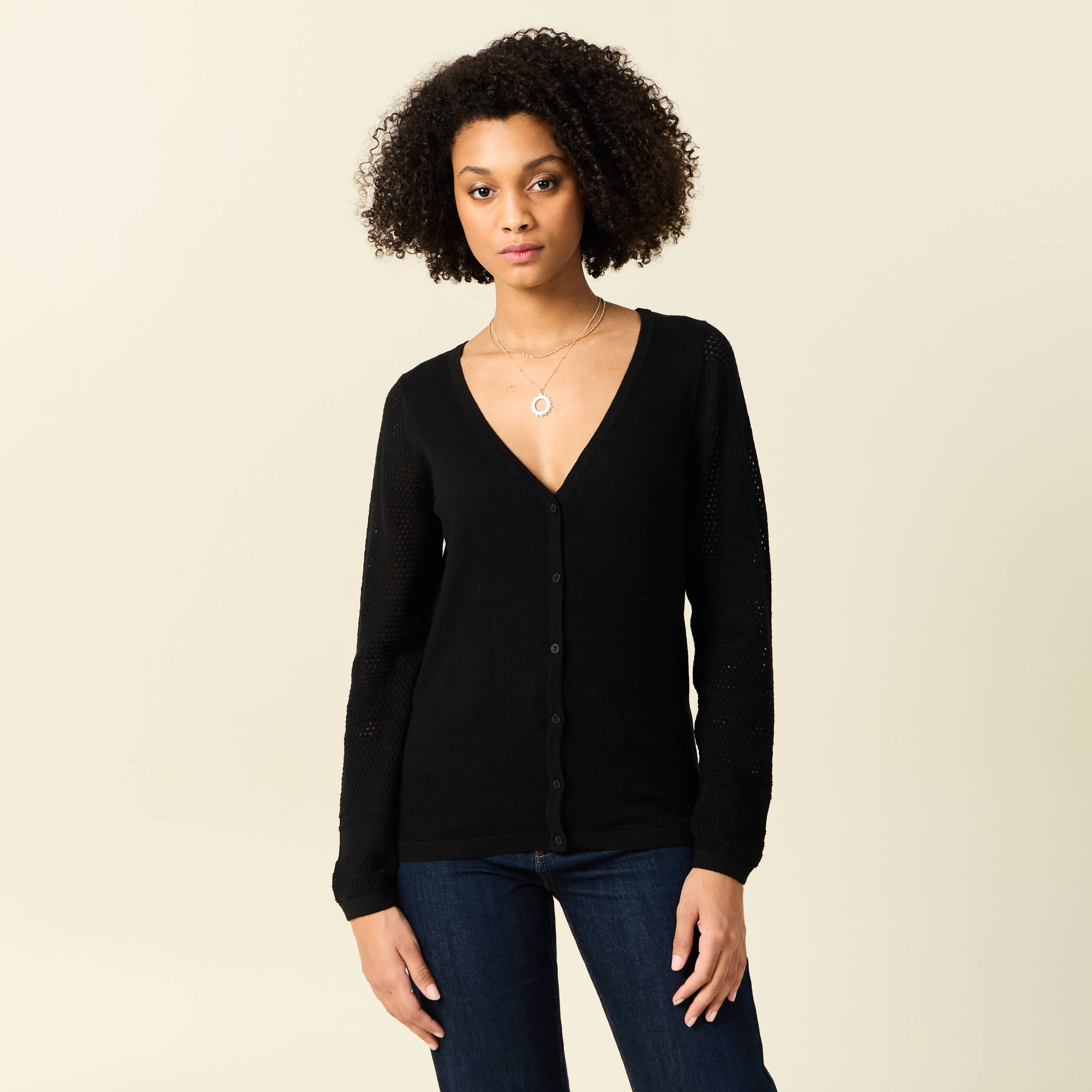 gilet manches longues boutonne noir femme Gilet manches longues boutonné noir femme