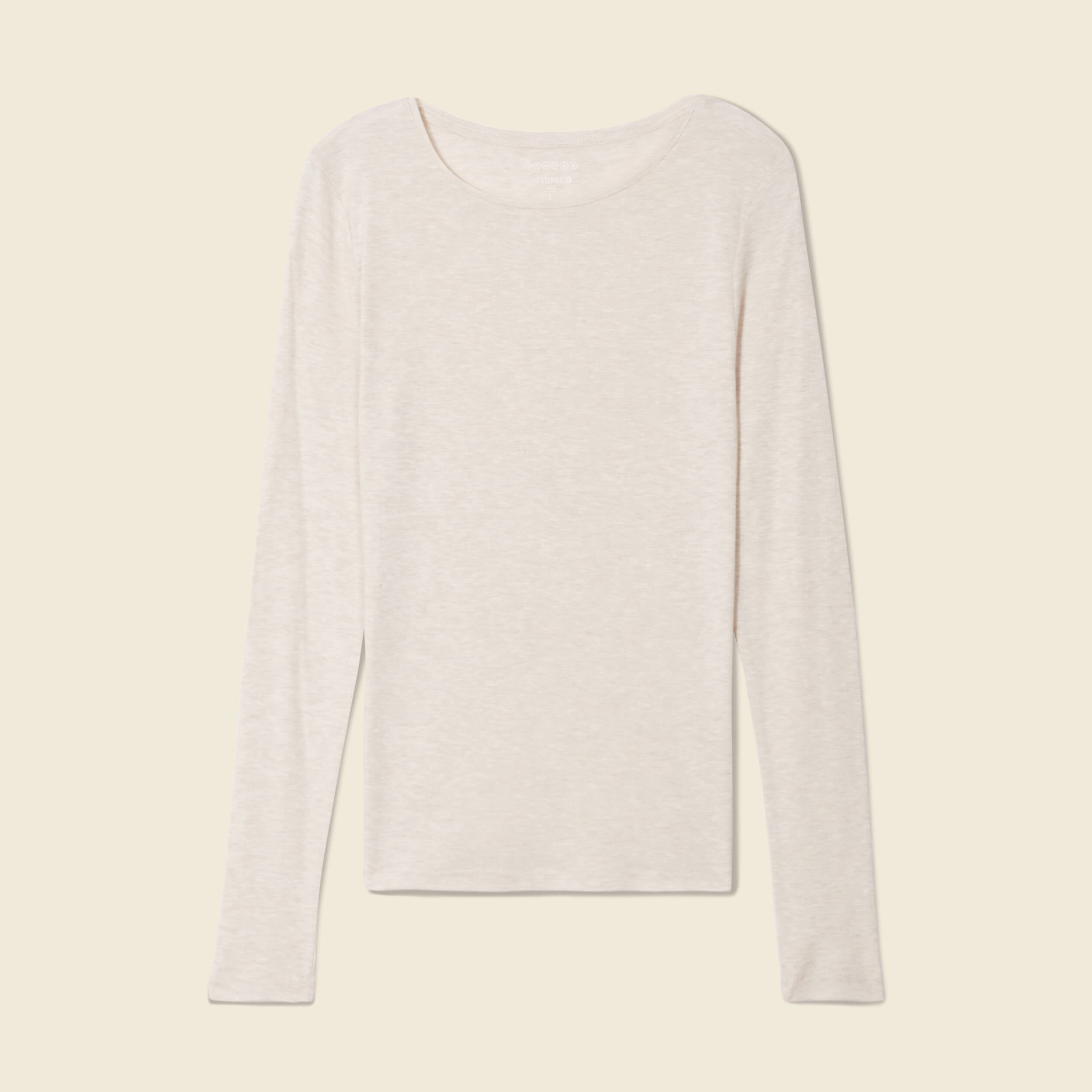 T-shirt cintr&eacute; manches longues col rond beige femme