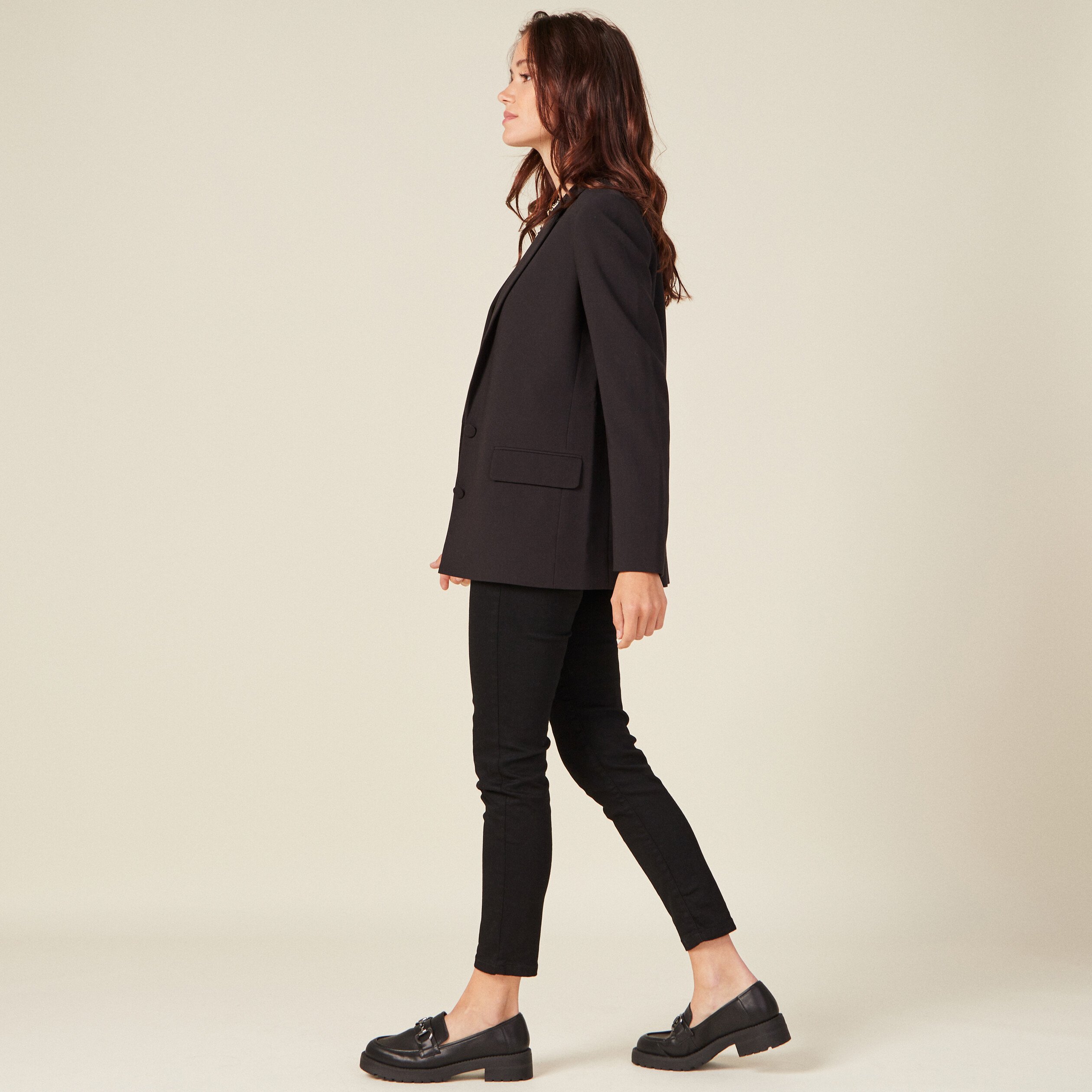 Veste esprit perfecto cintrée noir femme