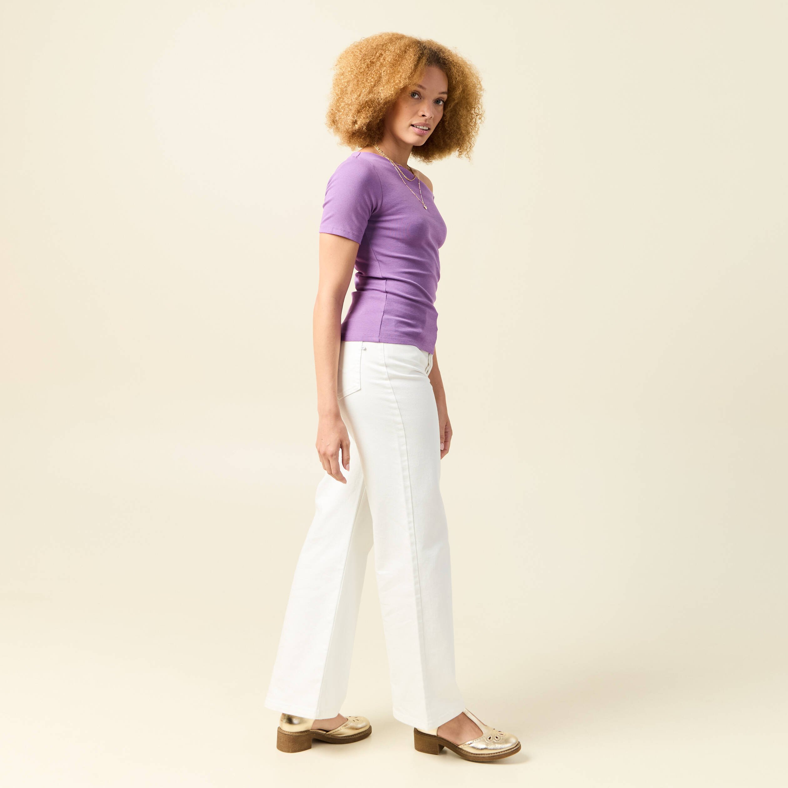 t shirt asymetrique manches courtes violet femme T-shirt asymétrique manches courtes violet femme