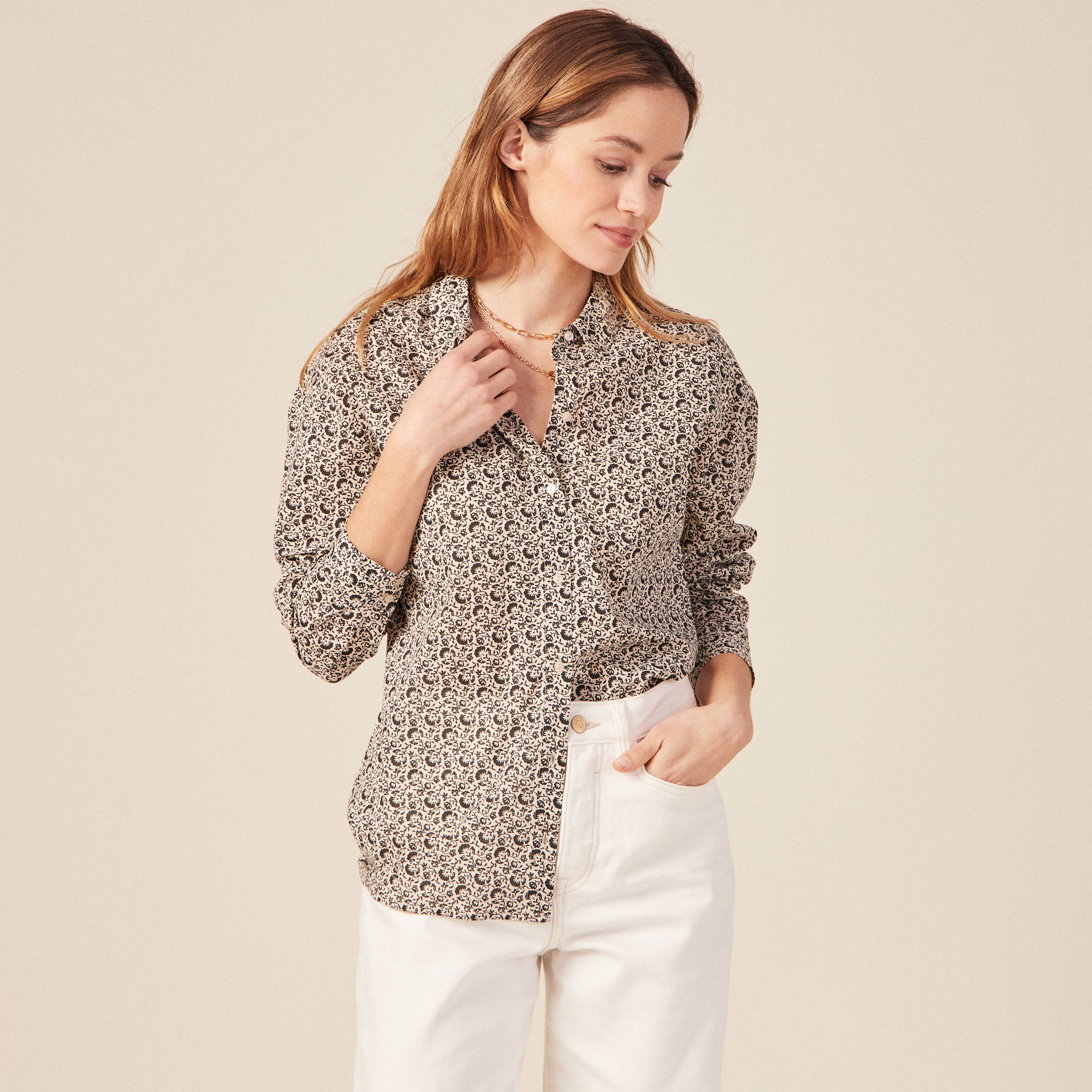 Chemise manches longues creme femme Bonobo