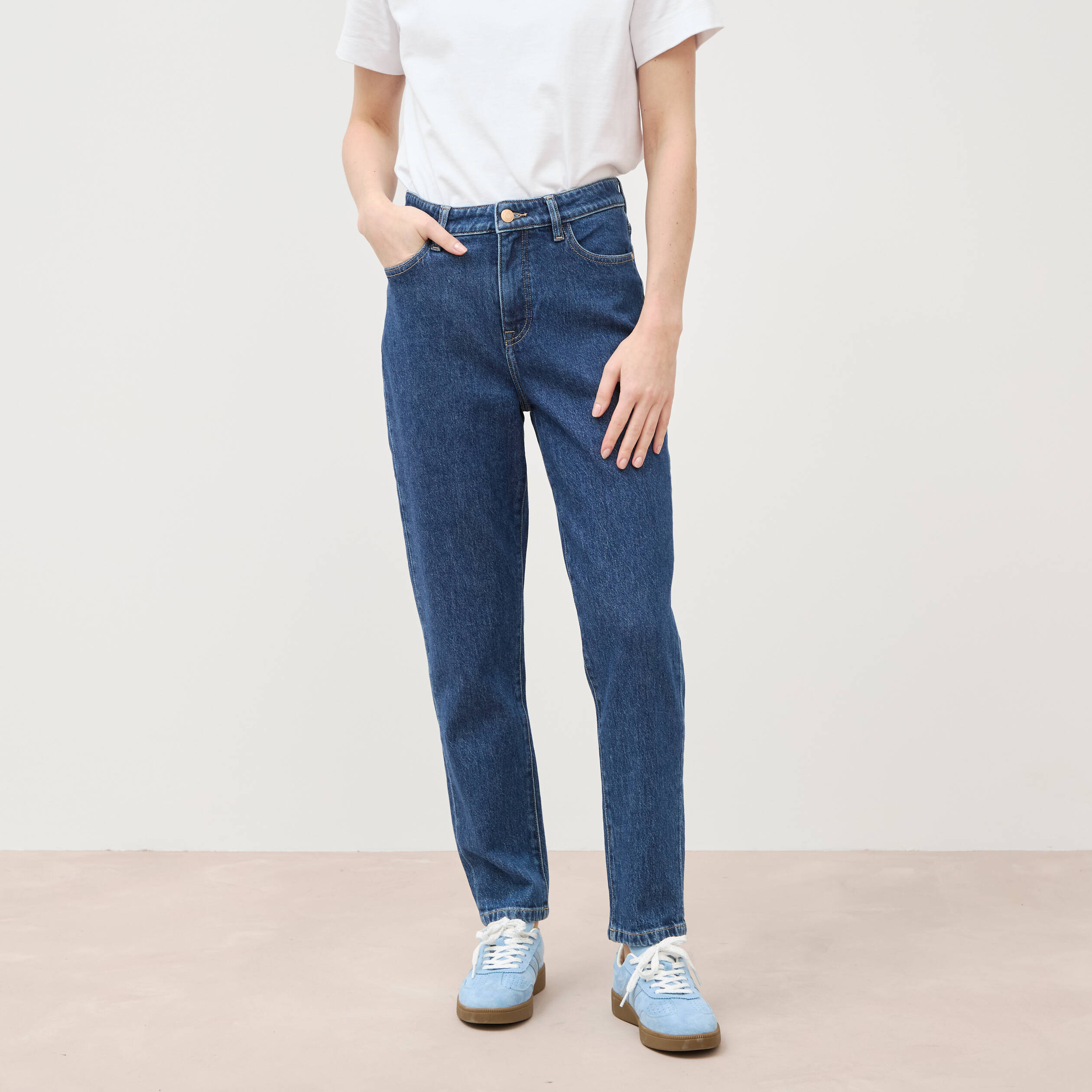 Jeans mom 7/8&egrave;me bleu clair femme