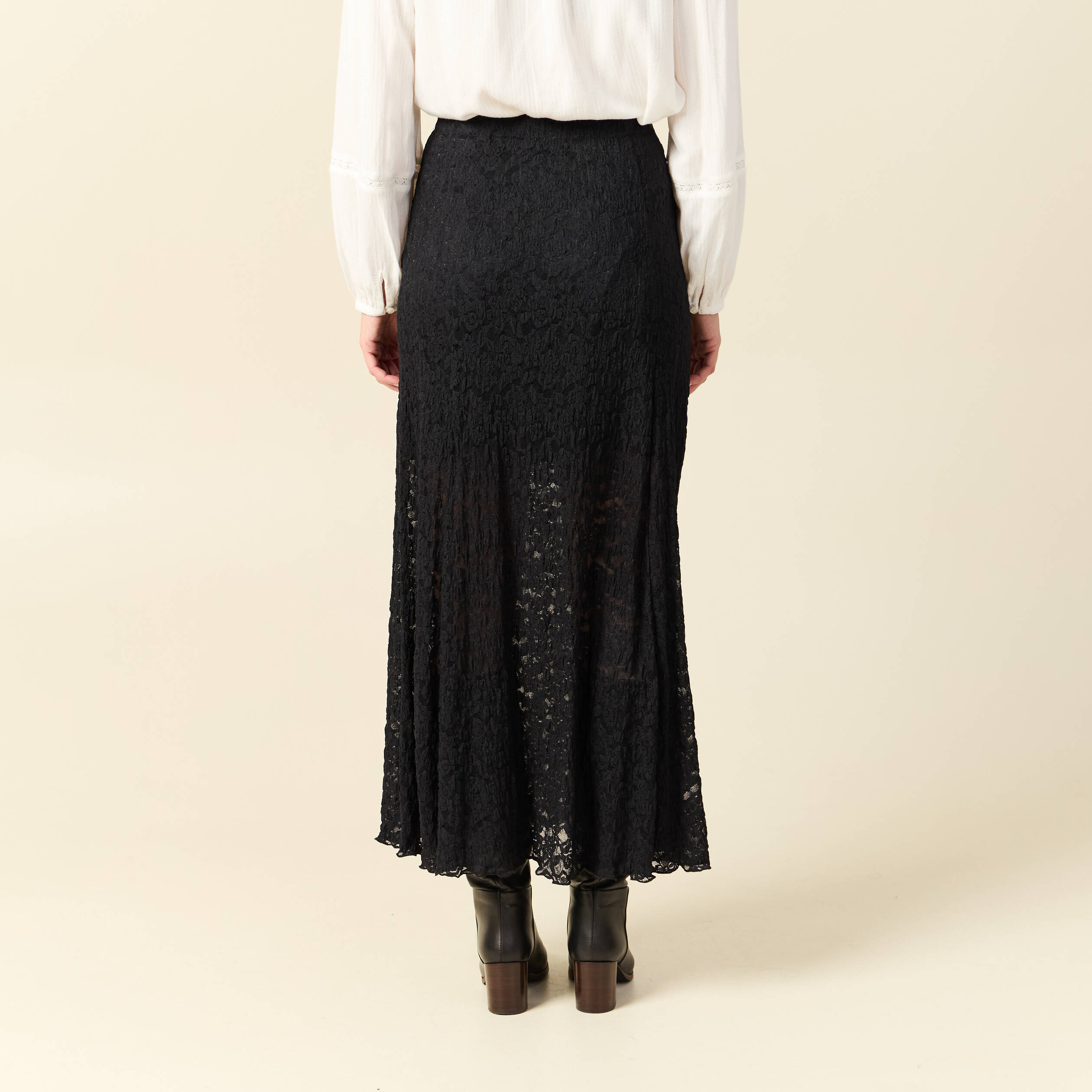 Jupe longue &eacute;vas&eacute;e doubl&eacute;e noir femme