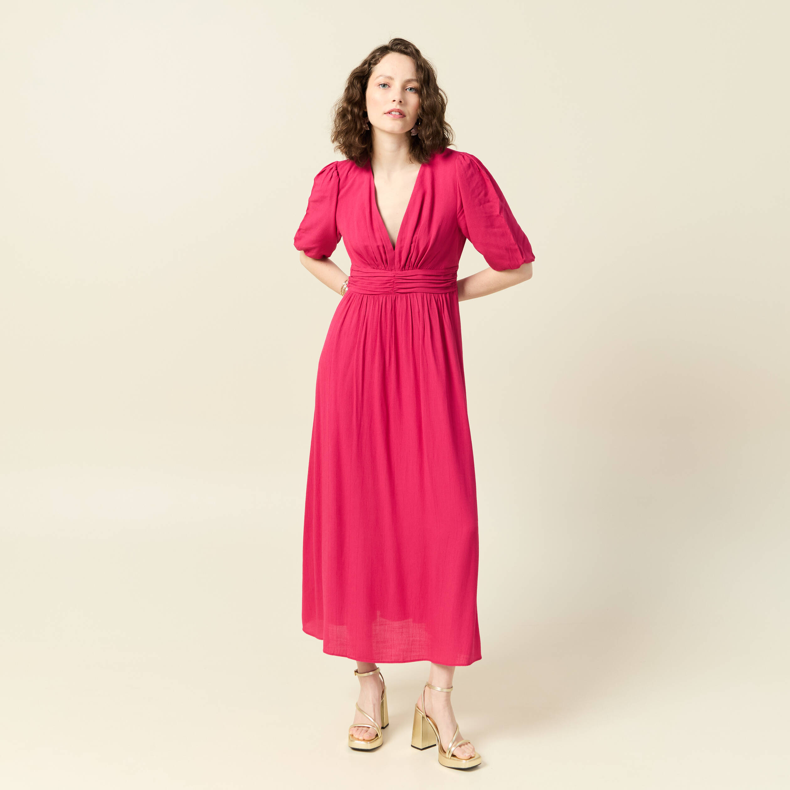 robe longue evasee rose framboise femme Robe longue évasée rose framboise femme