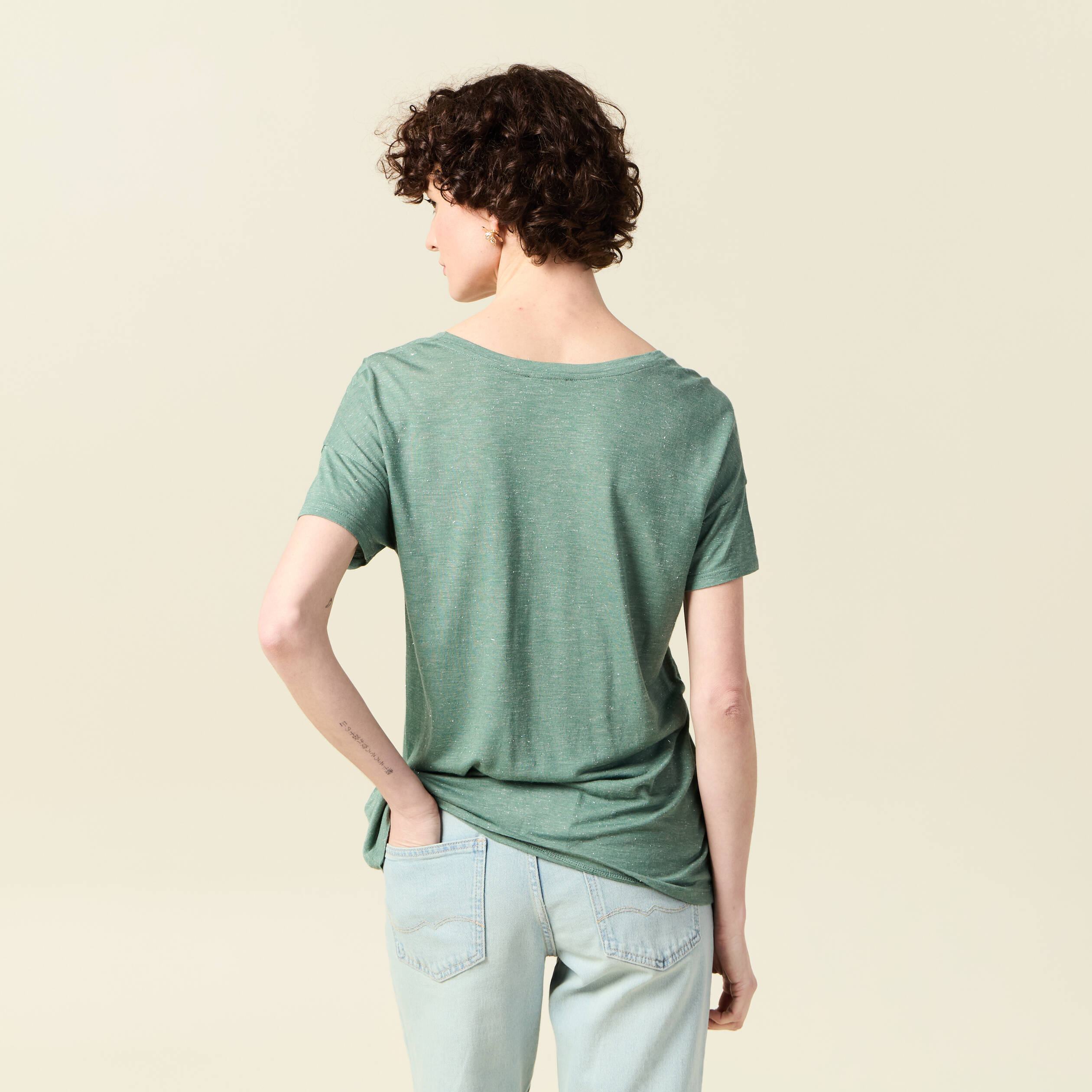 t shirt manches courtes brillant vert fonce femme T-shirt manches courtes brillant vert foncé femme