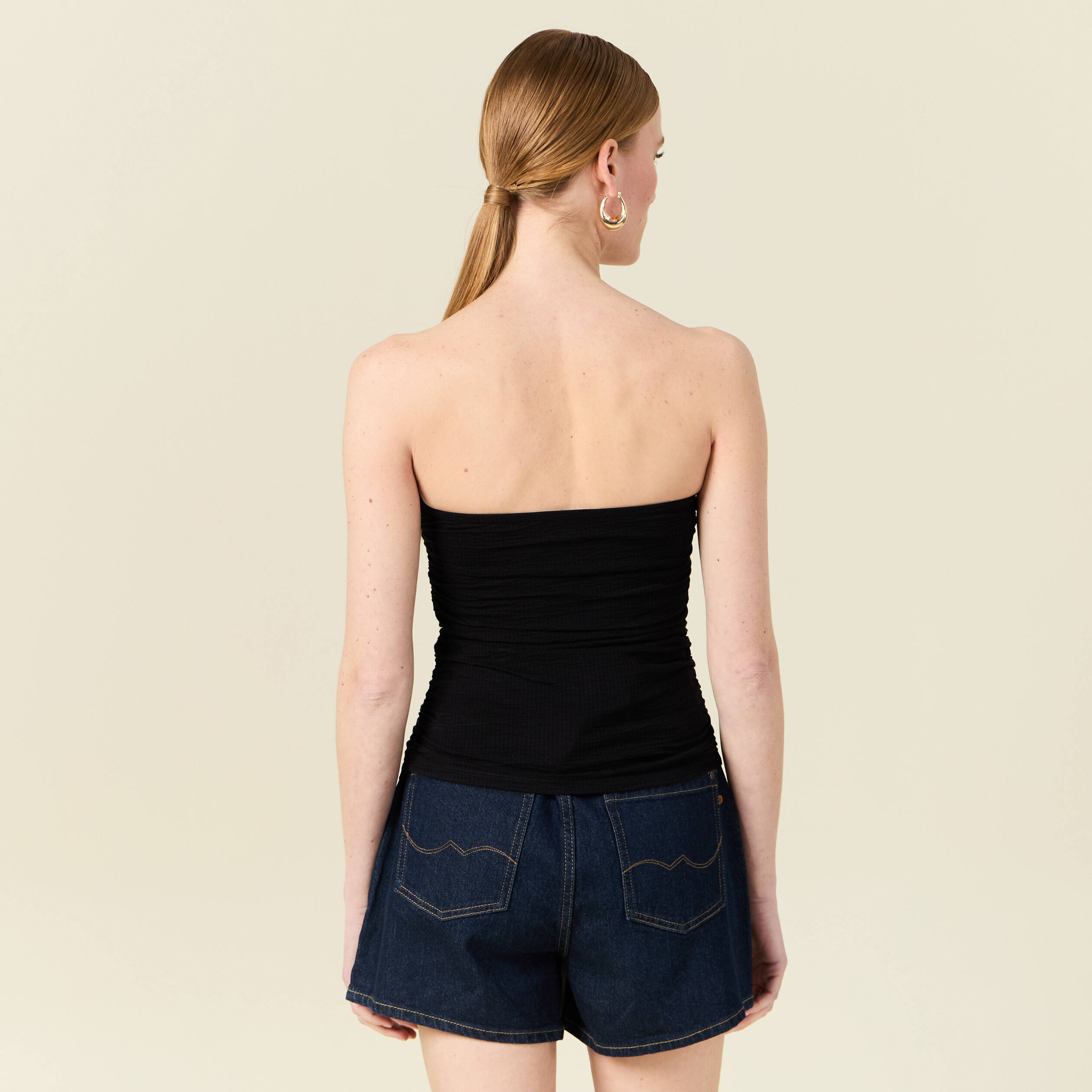 bustier cropped cotele noir femme Bustier cropped côtelé noir femme