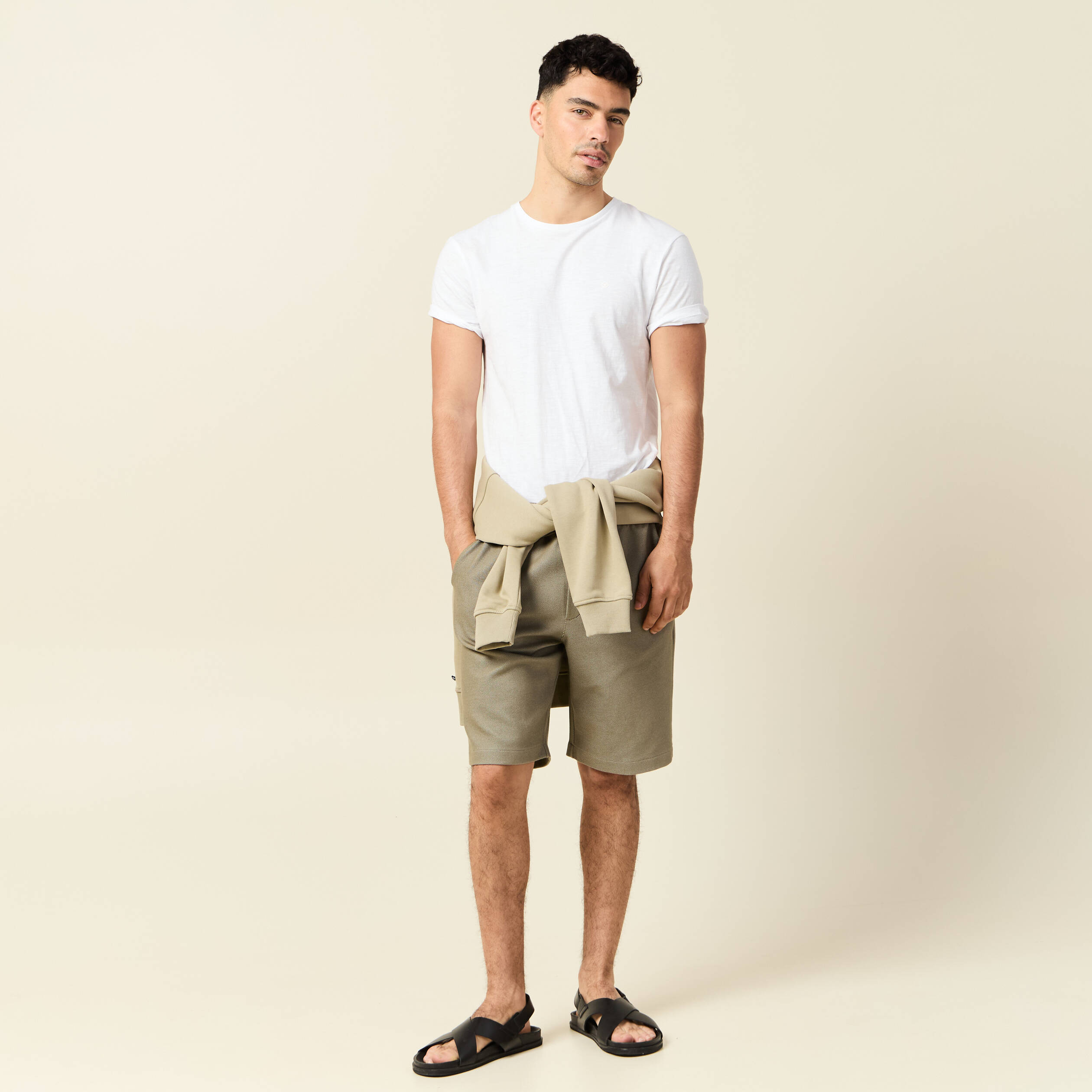 bermuda droit elastique vert kaki homme Bermuda droit élastiqué vert kaki homme