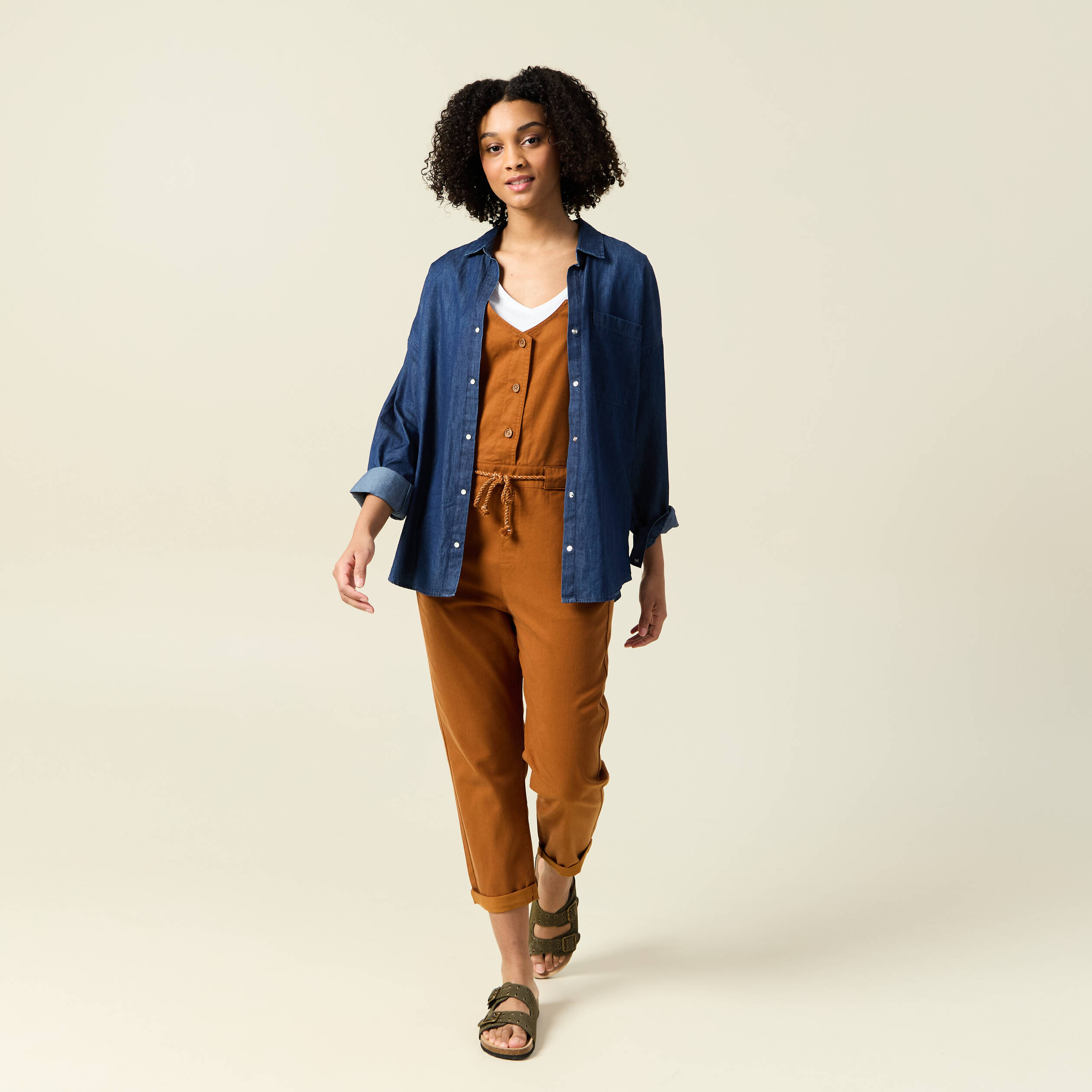 salopette fluide boutonnee camel femme Salopette fluide boutonnée camel femme