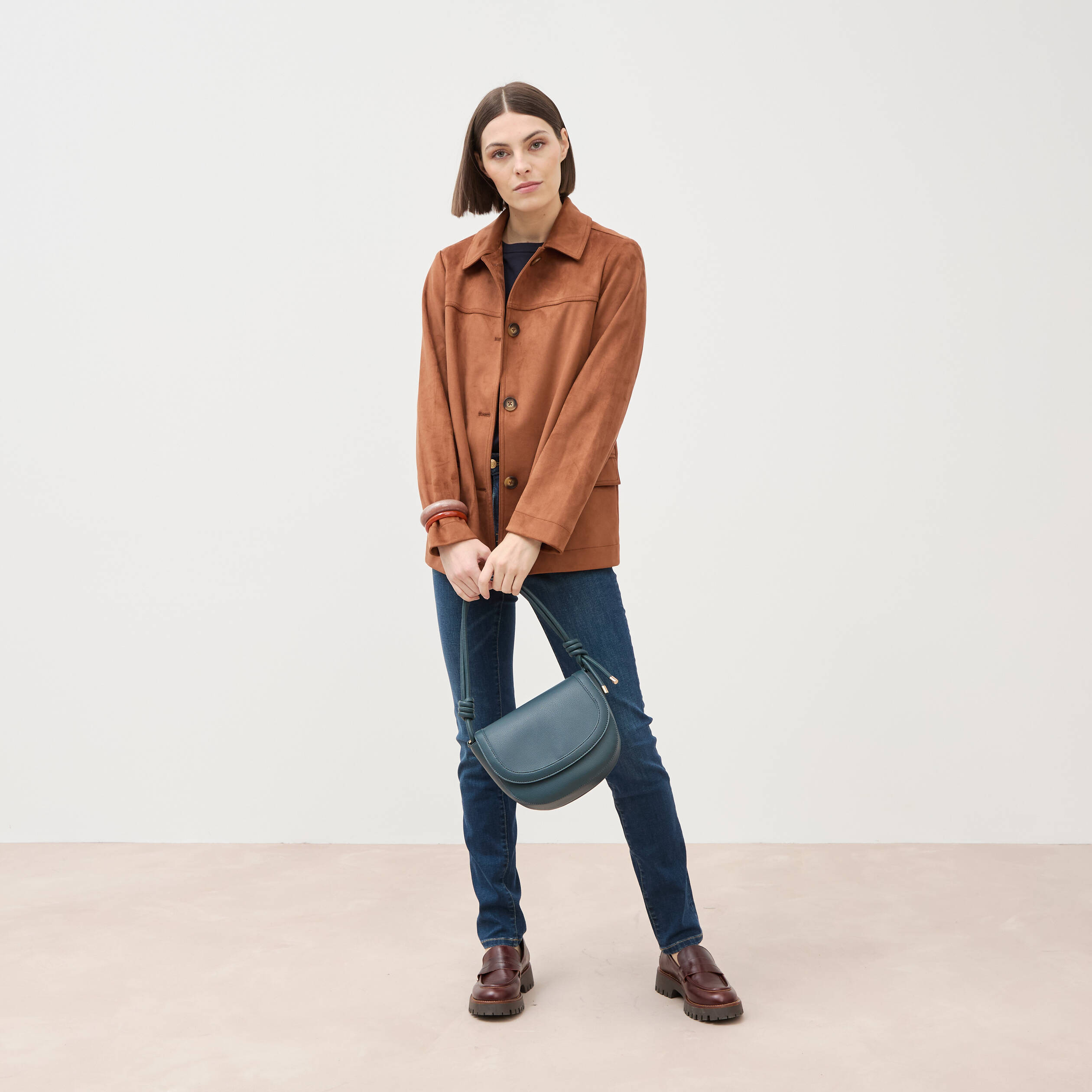 Jeans slim taille haute denim brut femme