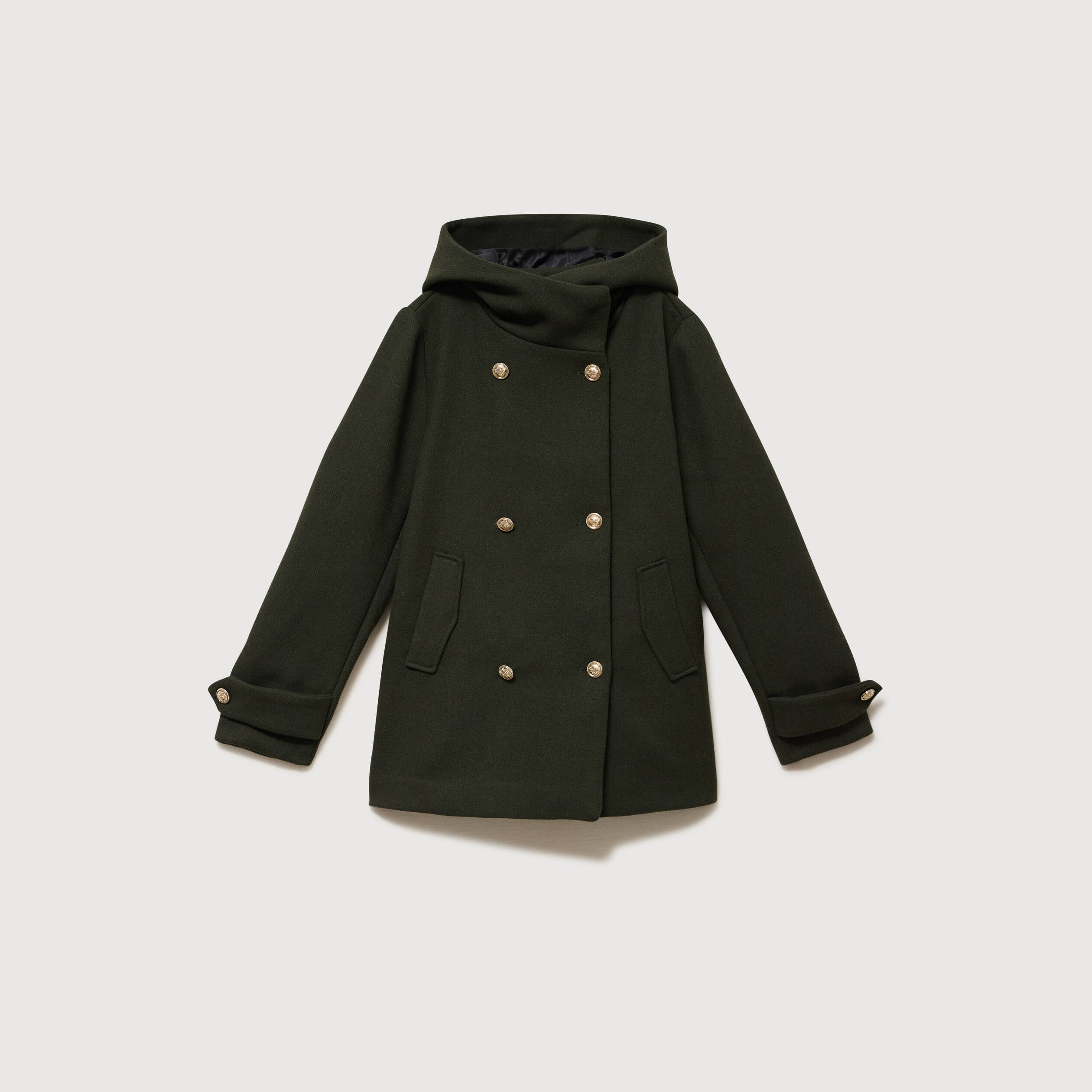 Caban oversize court &agrave; capuche vert olive femme
