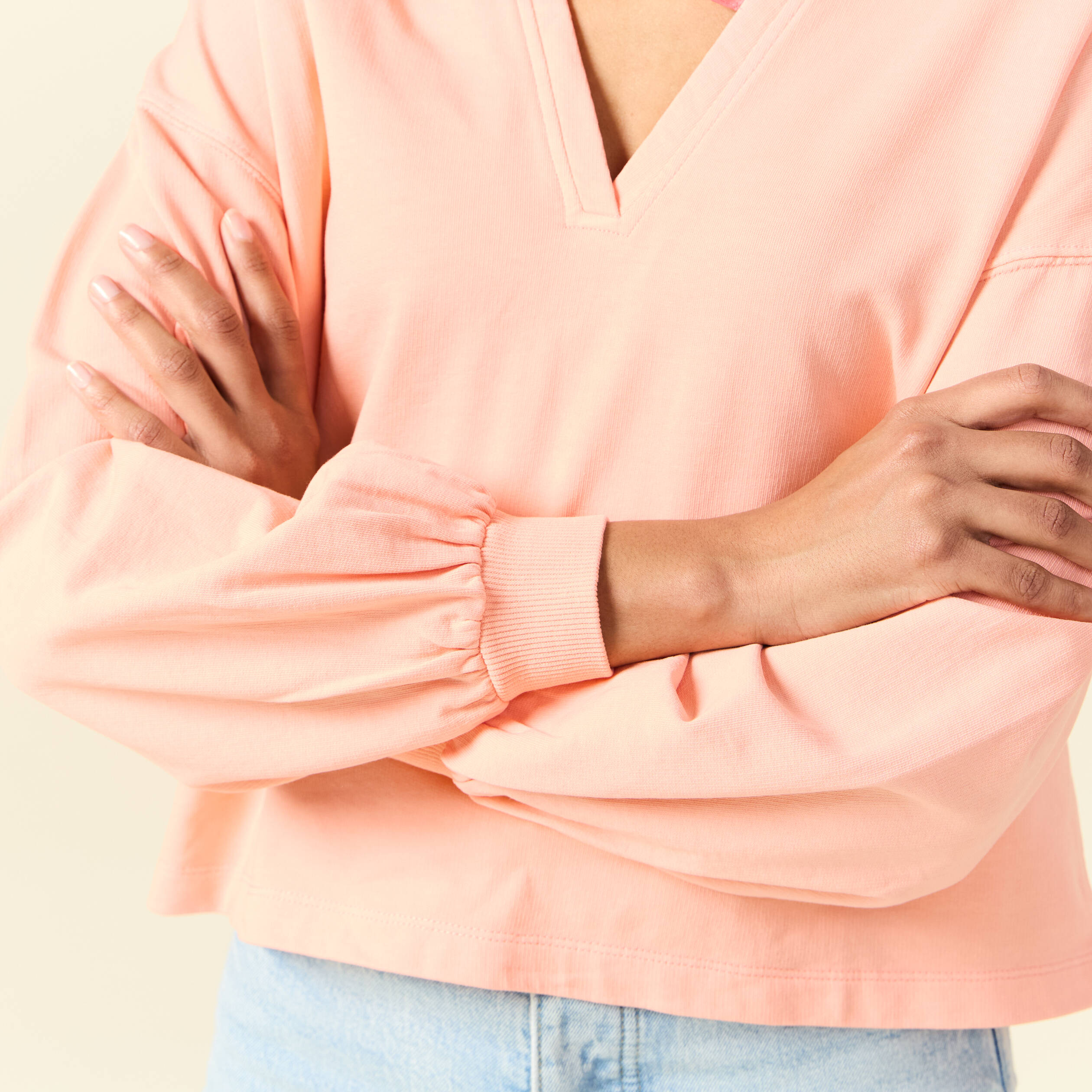 sweat manches longues col polo rose saumon femme Sweat manches longues col polo rose saumon femme