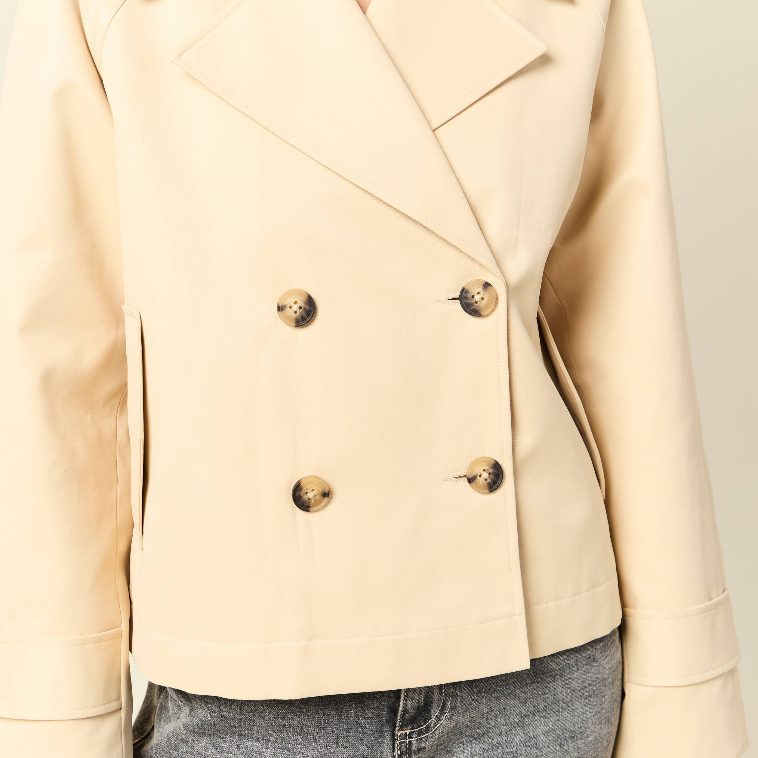 Trench oversize court col tailleur beige femme