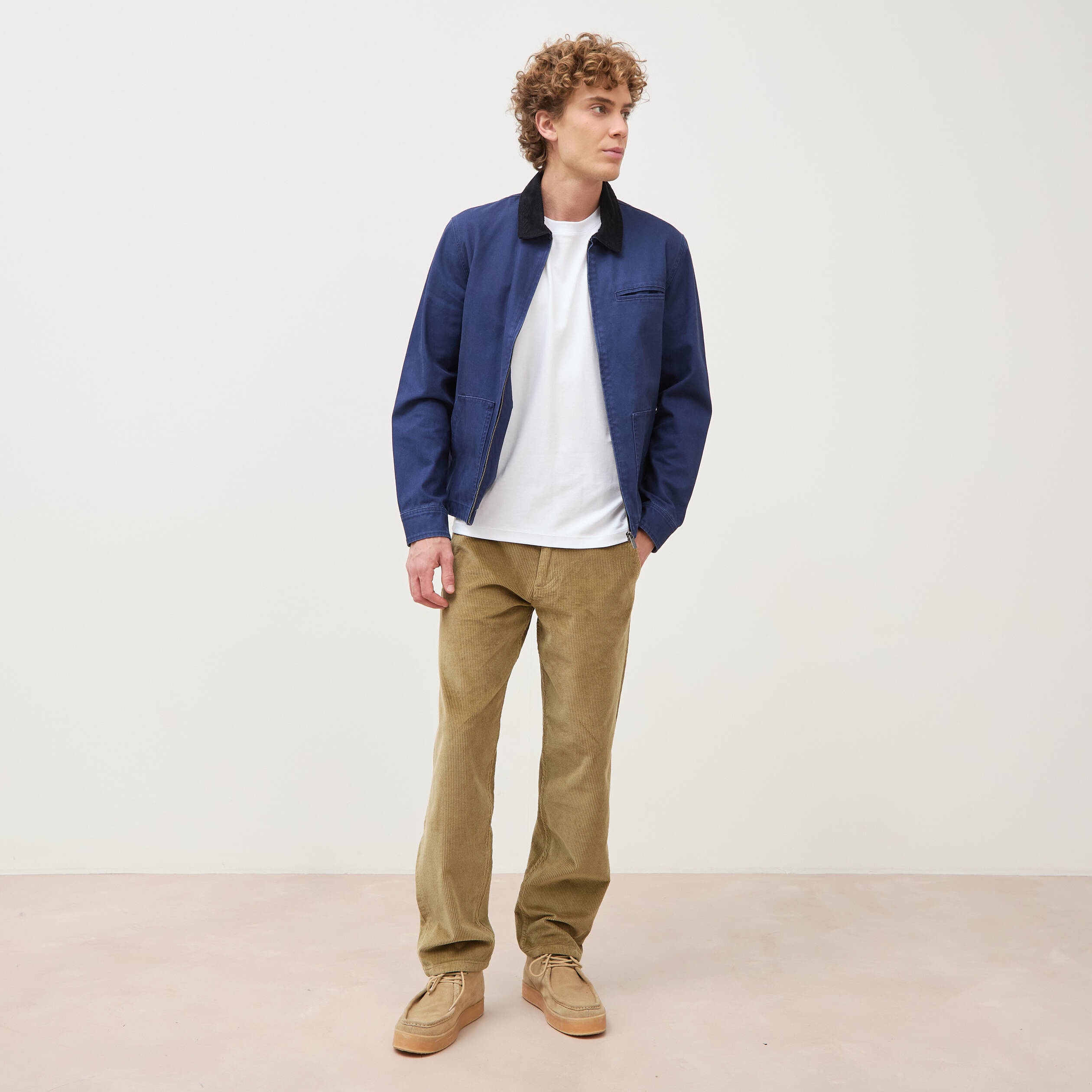 Pantalon droit en velours longueur 32 vert kaki homme