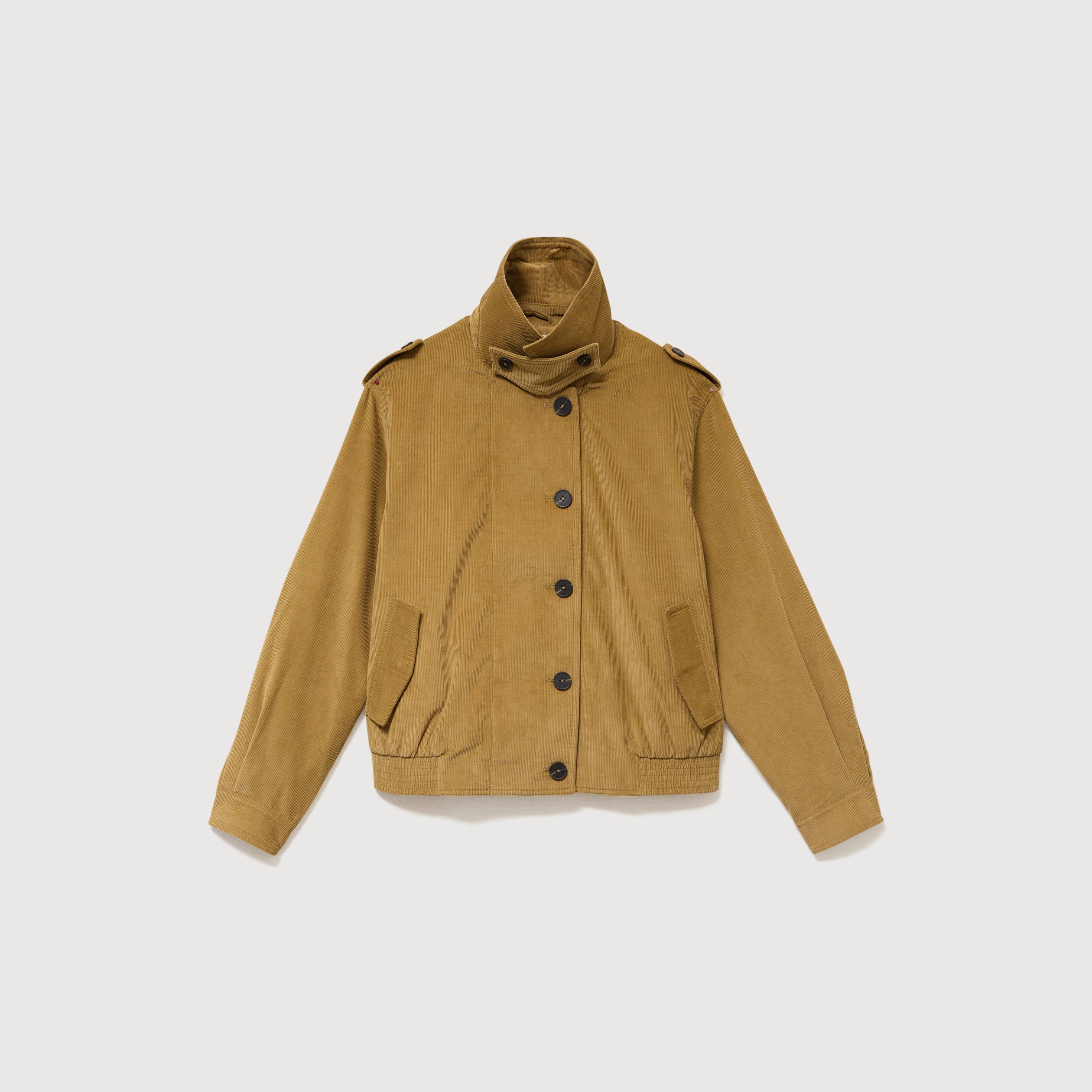 Veste en velours col biker camel femme