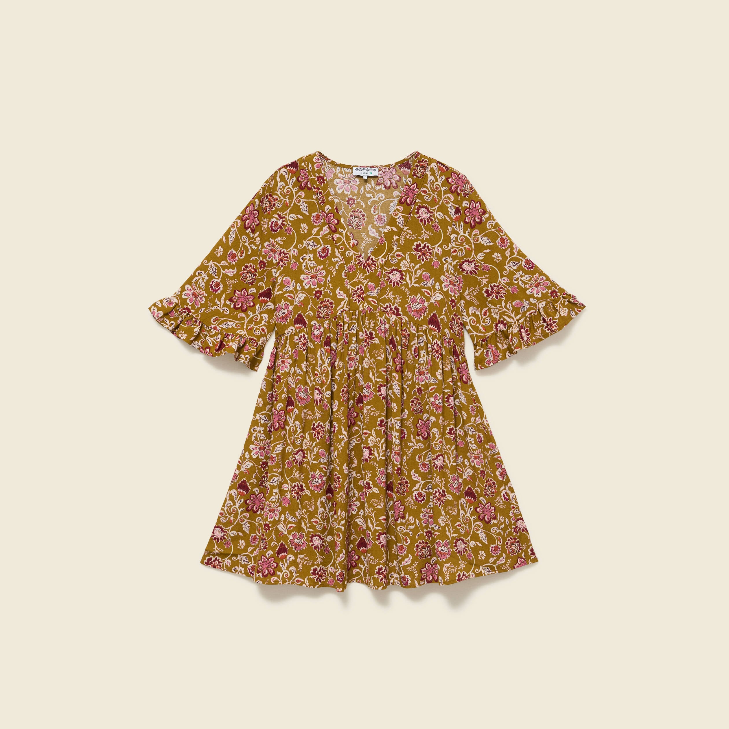 Robe col v manches au coude vert olive femme