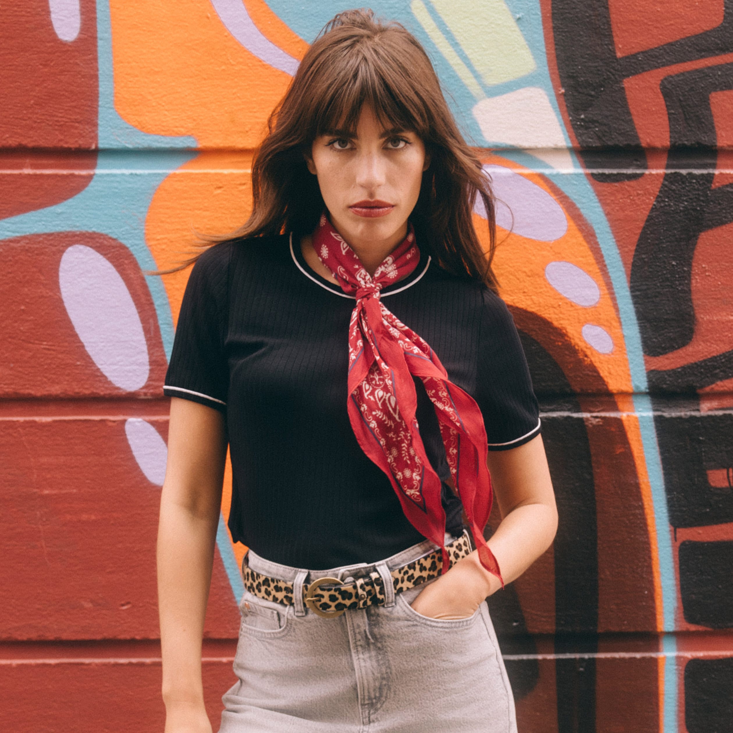 T-shirt ajusté court manches courtes noir femme Bonobo